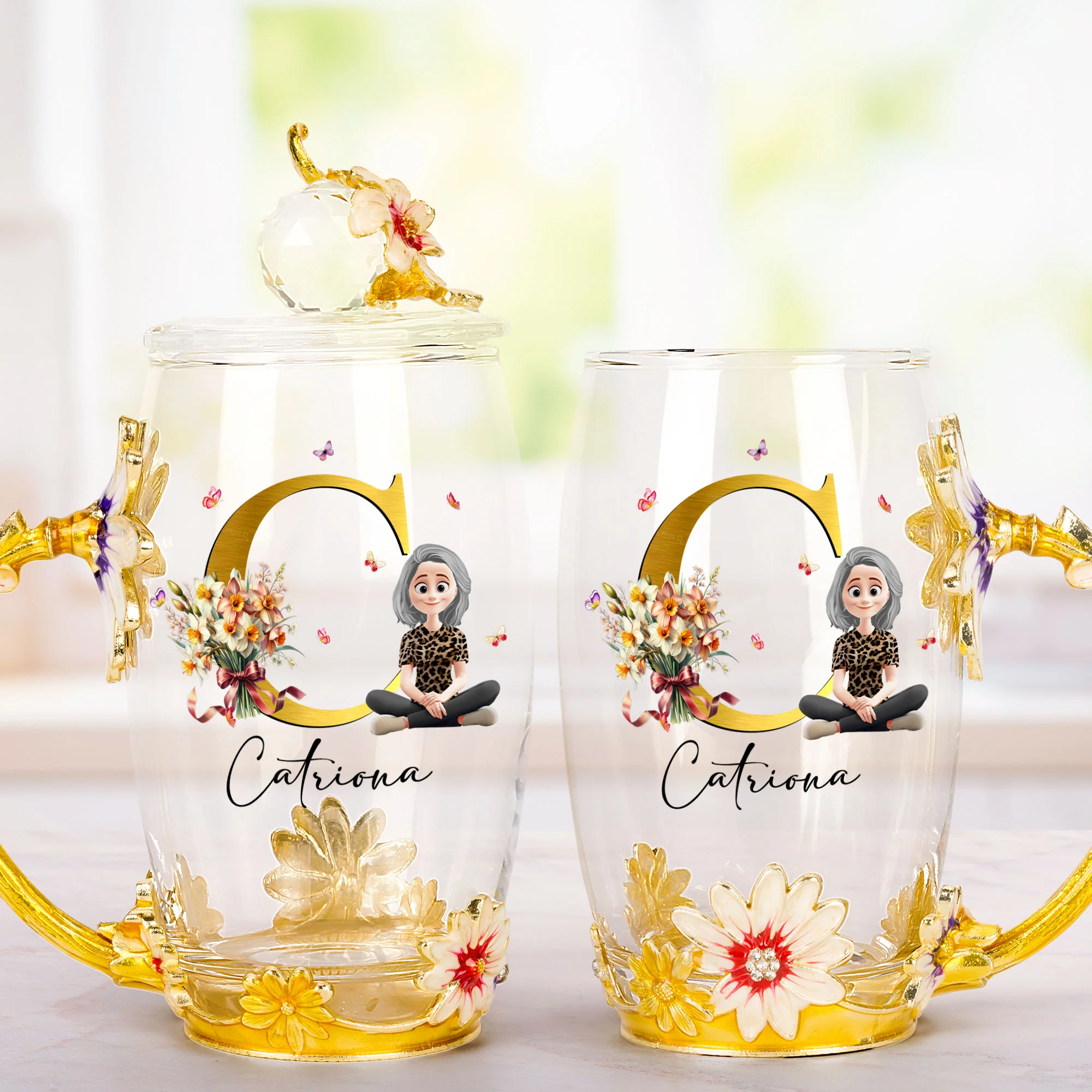 Self Gift Birthday Gift Mother's Day Gift For Her - Personalized Enamel Flower Tea Cup - Image 2
