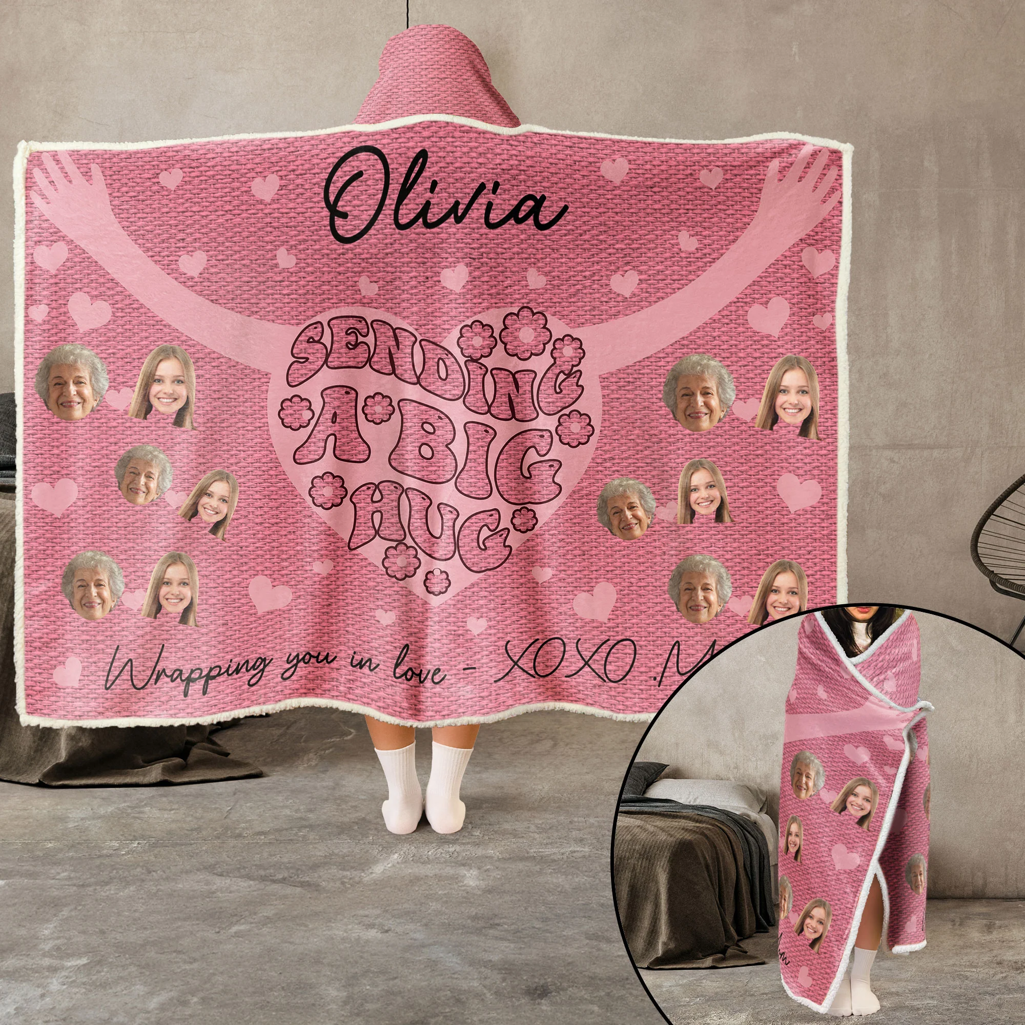 Sending A Big Hug - Personalized Photo Wearable Blanket Hoodie - Image 4