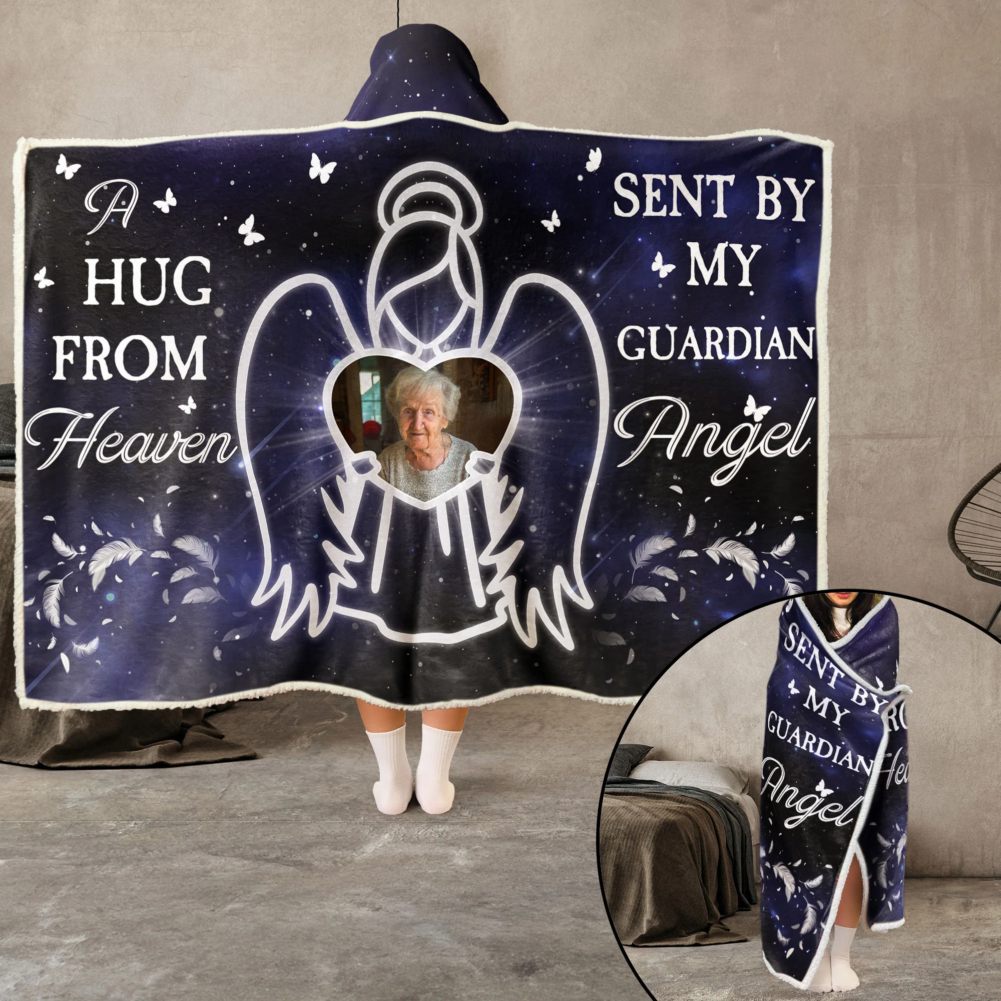 Sent By My Guardian Angel - Personalized Photo Wearable Blanket Hoodie - Image 4