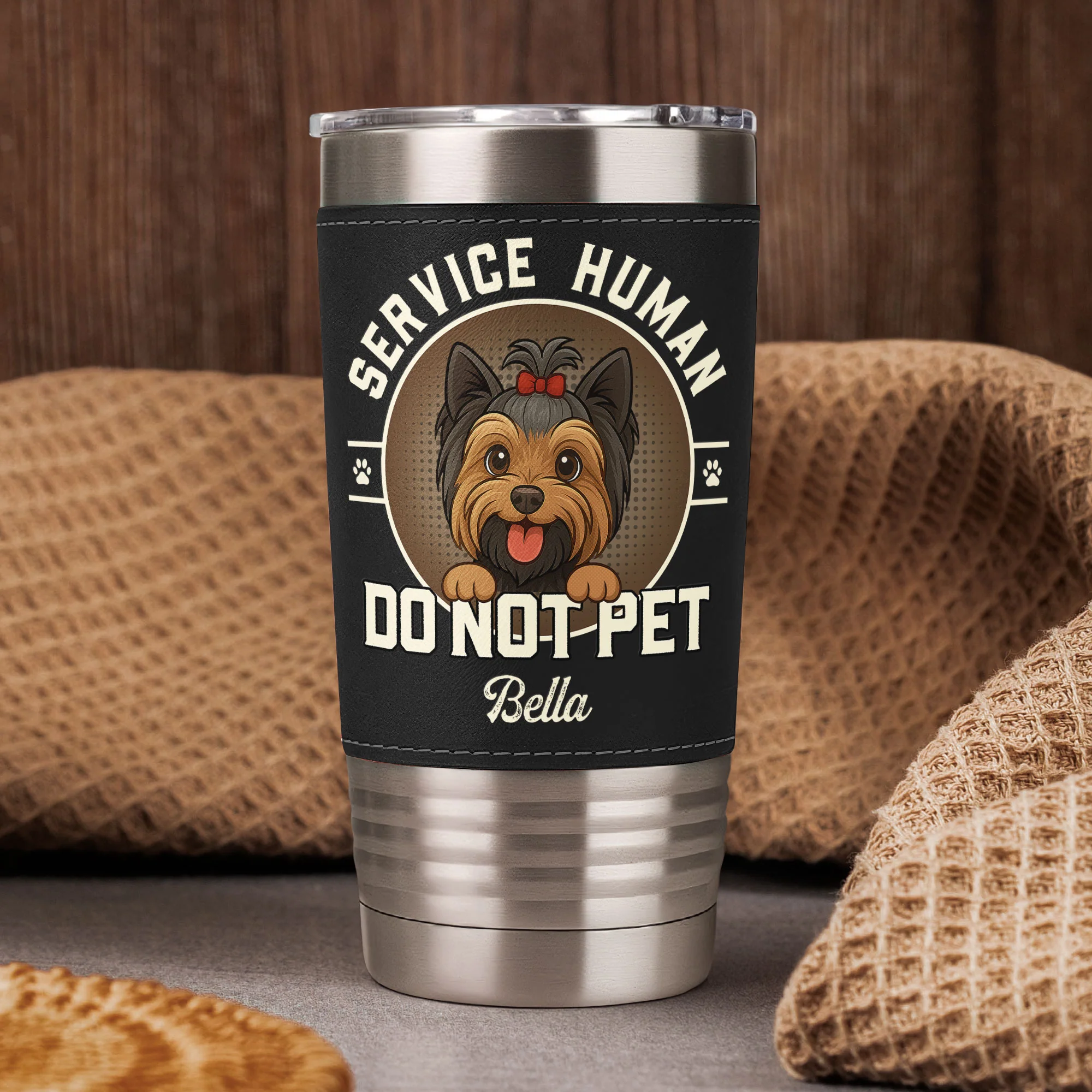 Service Human - Dog New Version - Personalized 20oz Leather Wrapped Tumbler - Image 3