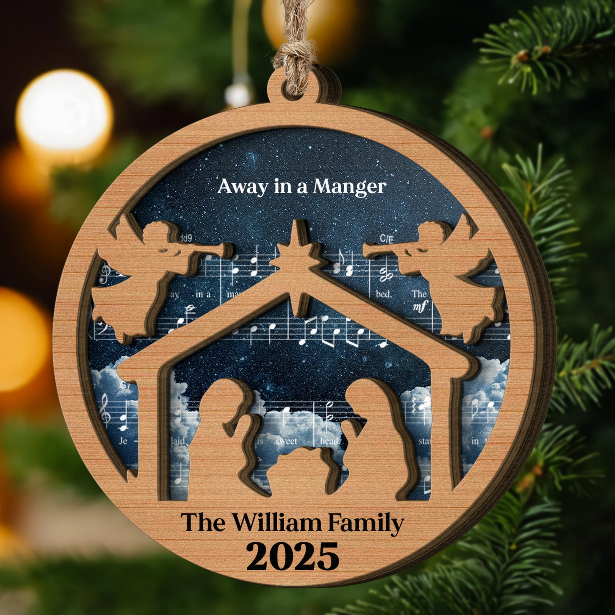 Set Of 5 Pieces Nativity Christmas With Music Sheet - Personalized Wooden Ornament - Image 2