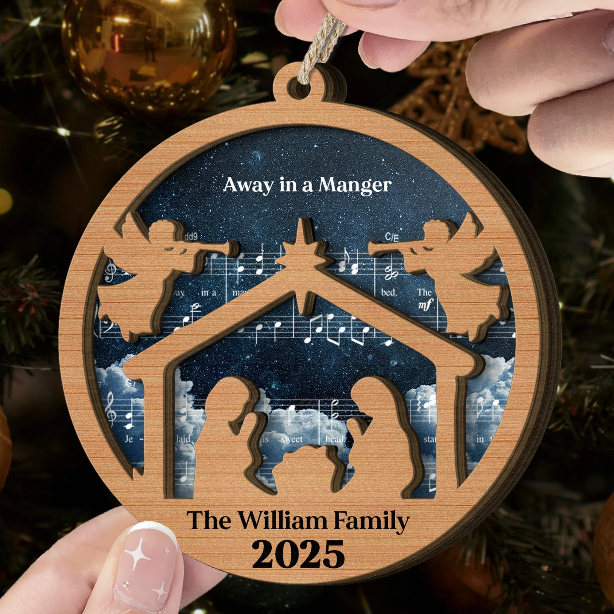 Set Of 5 Pieces Nativity Christmas With Music Sheet - Personalized Wooden Ornament - Image 4