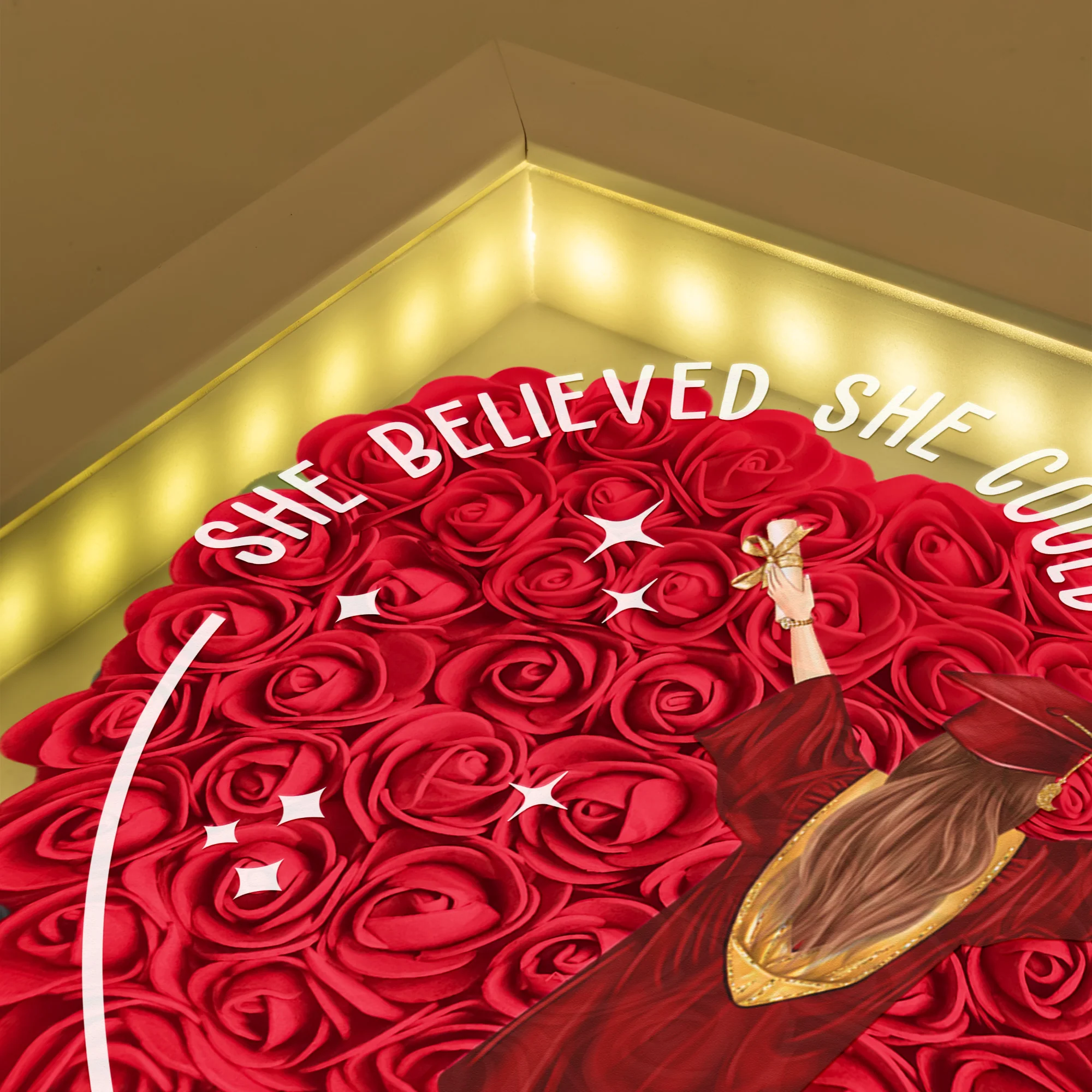 She Believed She Could Graduation Gift - Personalized Flower Shadow Box With LED Light - Image 2