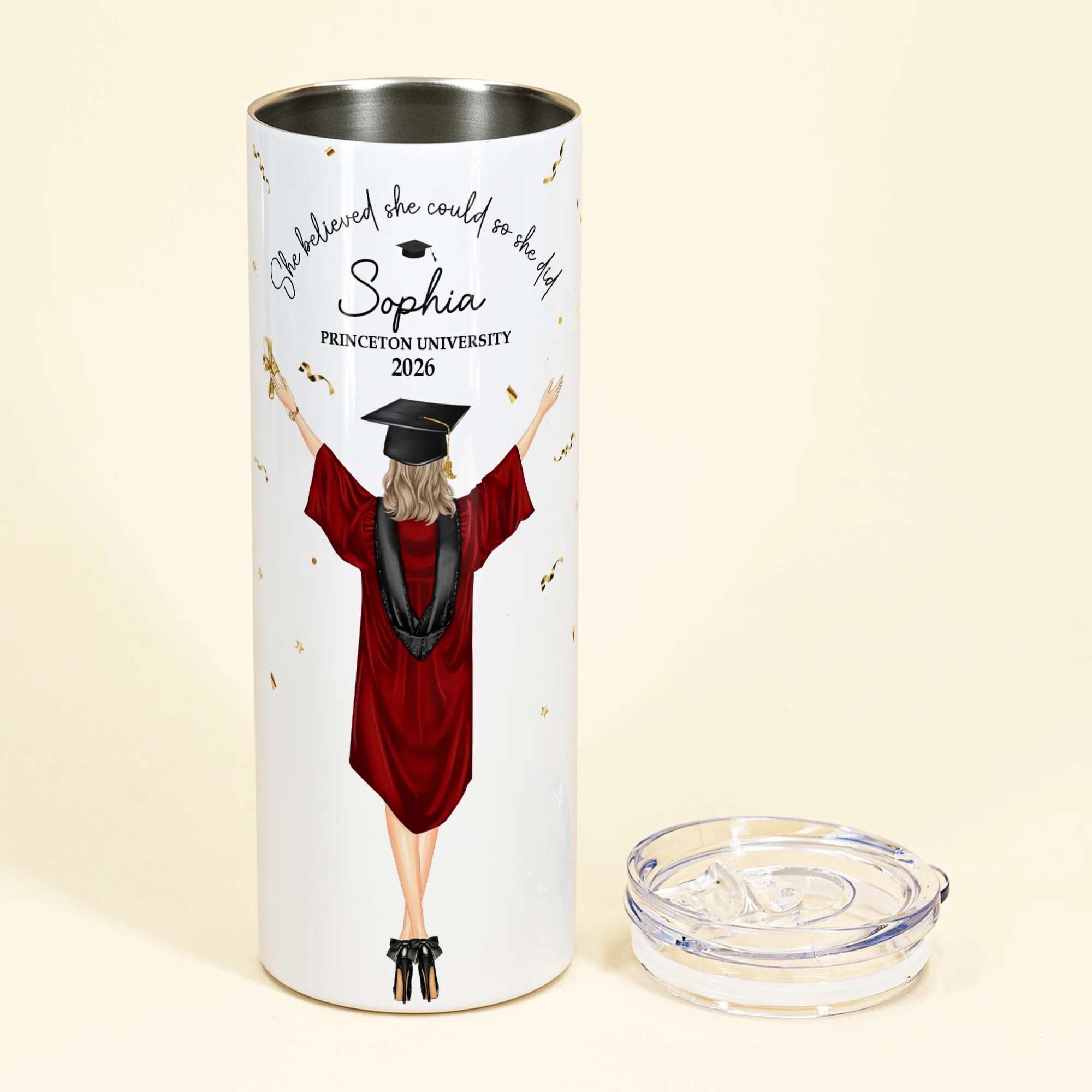 She Believed She Could So She Did - Graduation Gift - Personalized Skinny Tumbler - Image 6