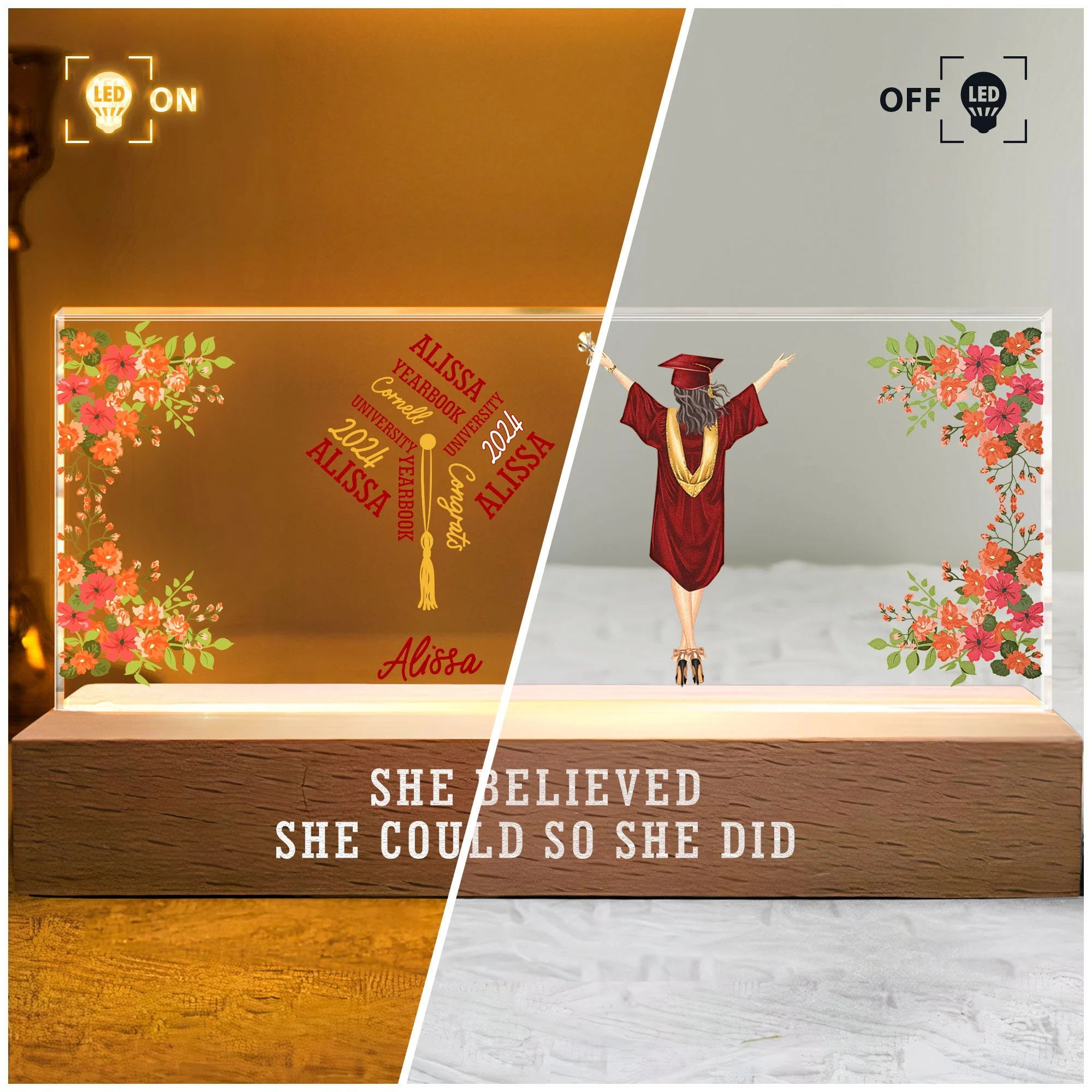 She Believed She Could So She Did - Personalized LED Night Light - Image 3