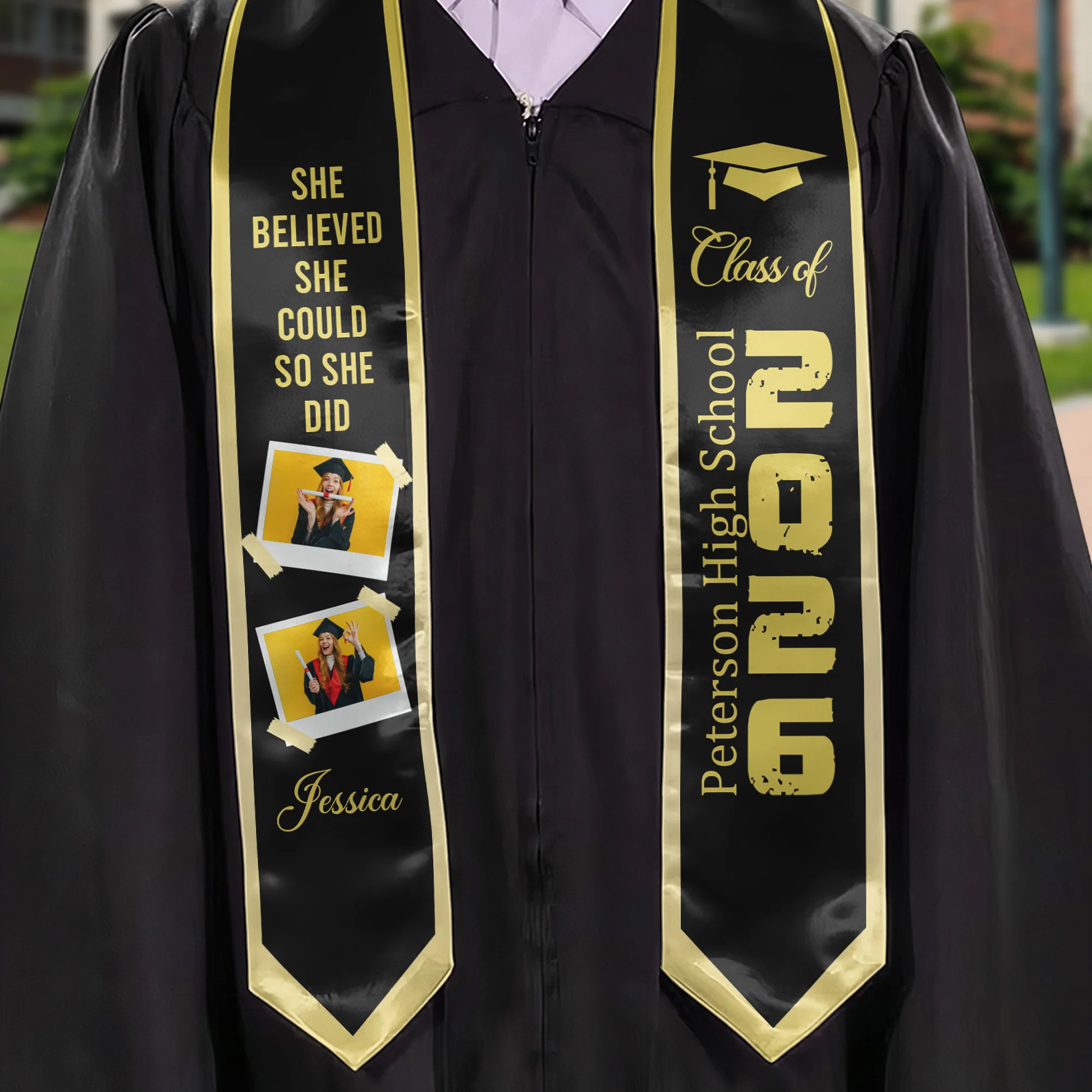 She Believed She Could So She Did - Personalized Photo Graduation Stole - Image 2