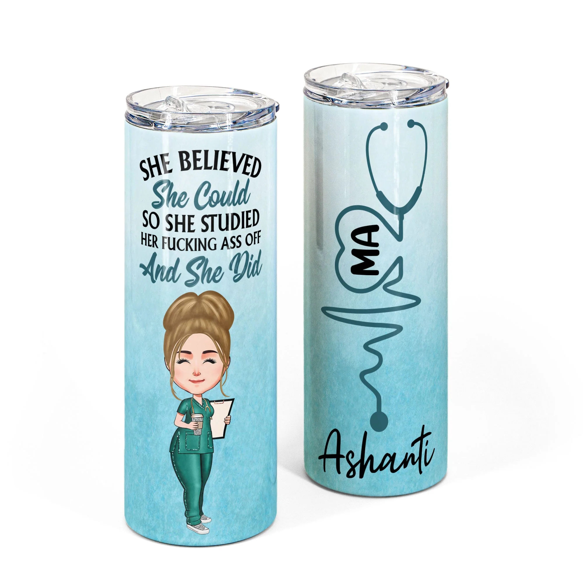 She Believed She Could So She Studied And She Did - Personalized Skinny Tumbler - Image 4