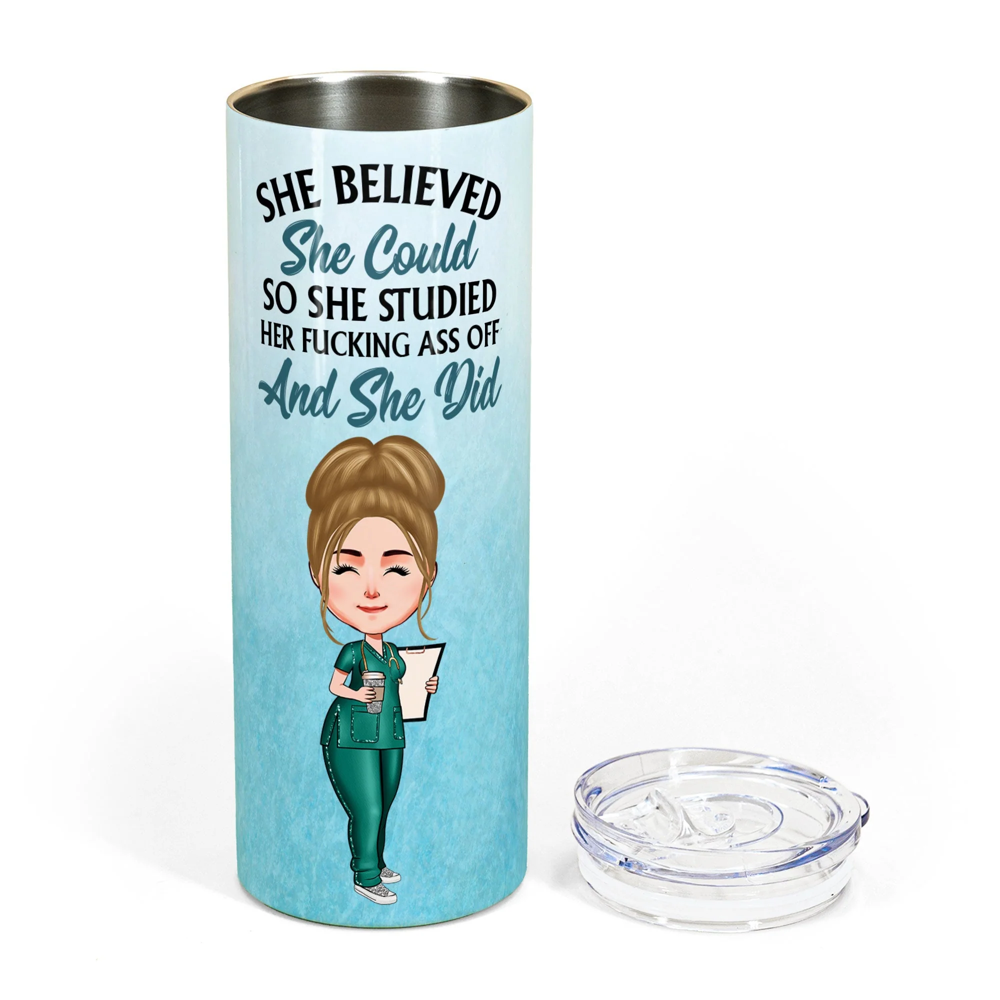 She Believed She Could So She Studied And She Did - Personalized Skinny Tumbler - Image 5