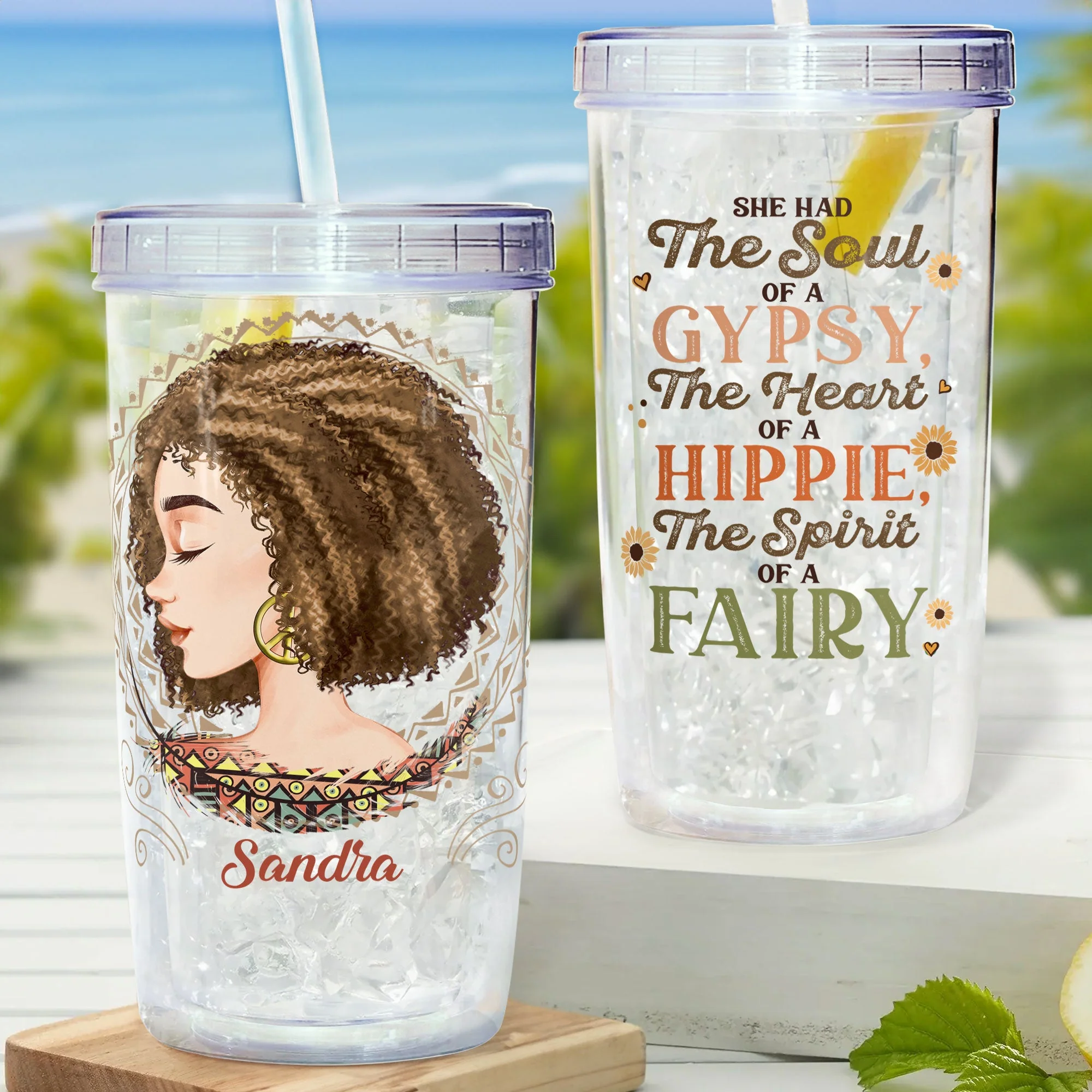 She Had The Soul Of A Gypsy, Hippie - Personalized Acrylic Tumbler With Straw - Image 2