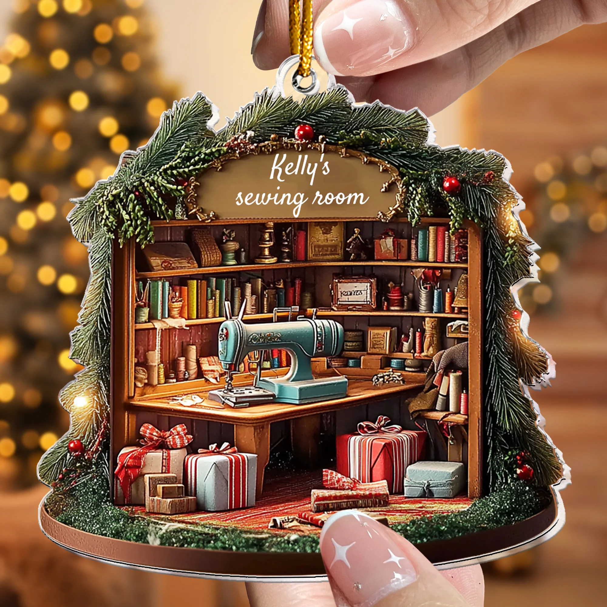 She Shed Sewing Room, Embroidery Room, Crafting, Flat Ornament - Personalized Acrylic Ornament - Image 2