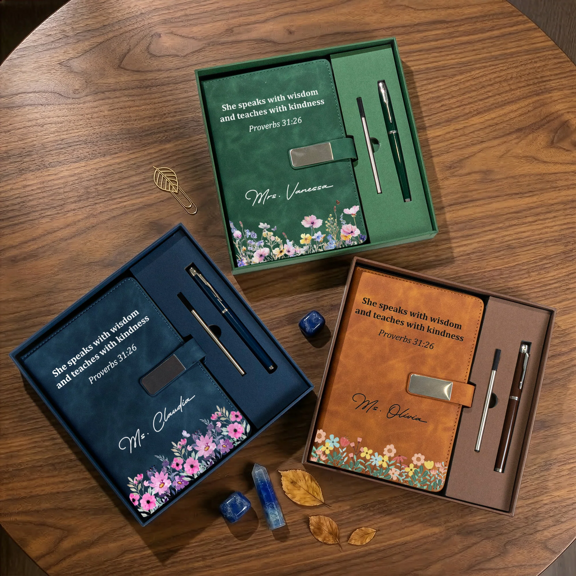 She Speaks With Wisdom And Teaches With Kindness, Proverbs 31:26 - Personalized Notebook Set - Image 2