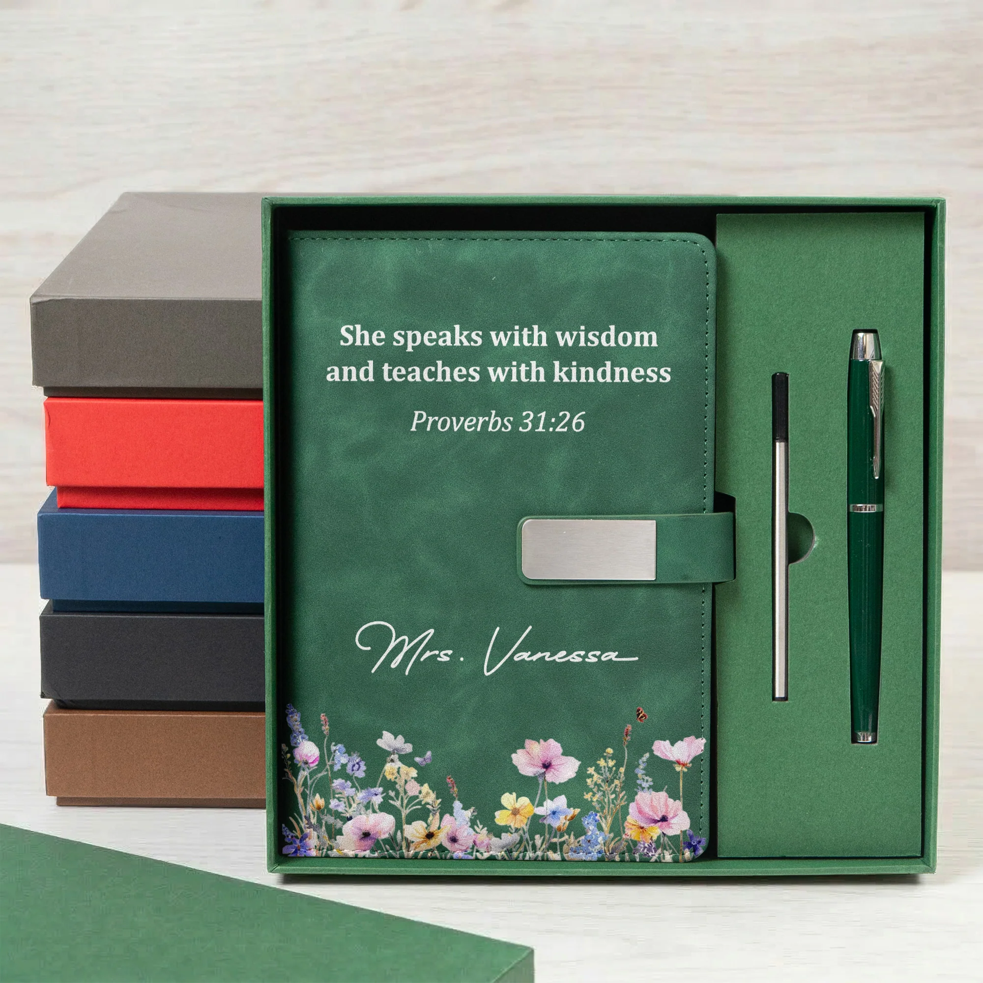 She Speaks With Wisdom And Teaches With Kindness, Proverbs 31:26 - Personalized Notebook Set - Image 6