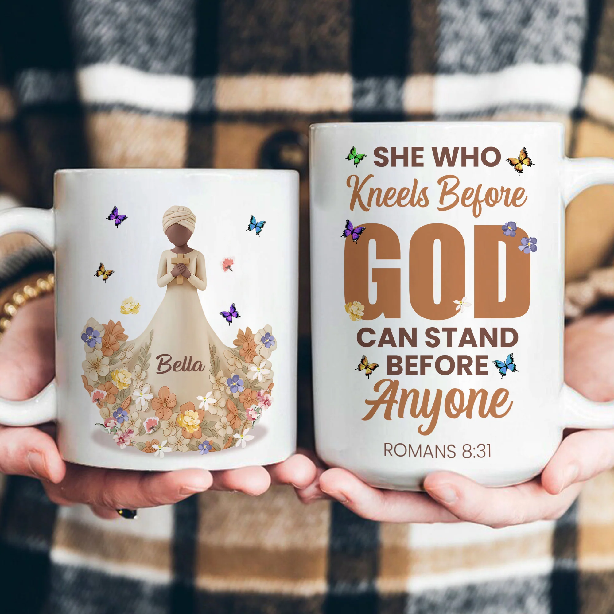 She Who Kneels Before God Can Stand Before Anyone Christian Gift - Personalized Mug - Image 3