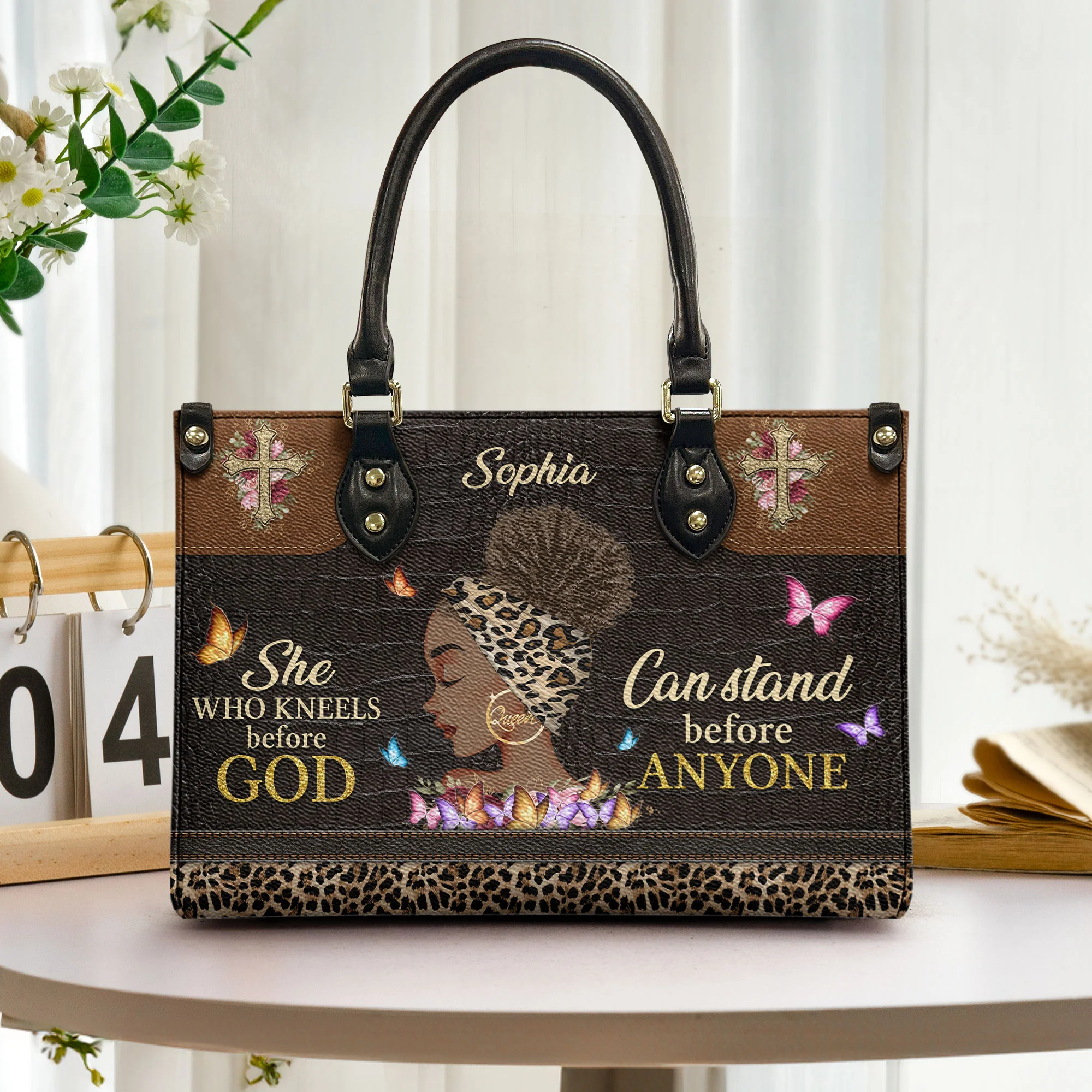 She Who Kneels Before God Can Stand Before Anyone - Personalized Leather Bag