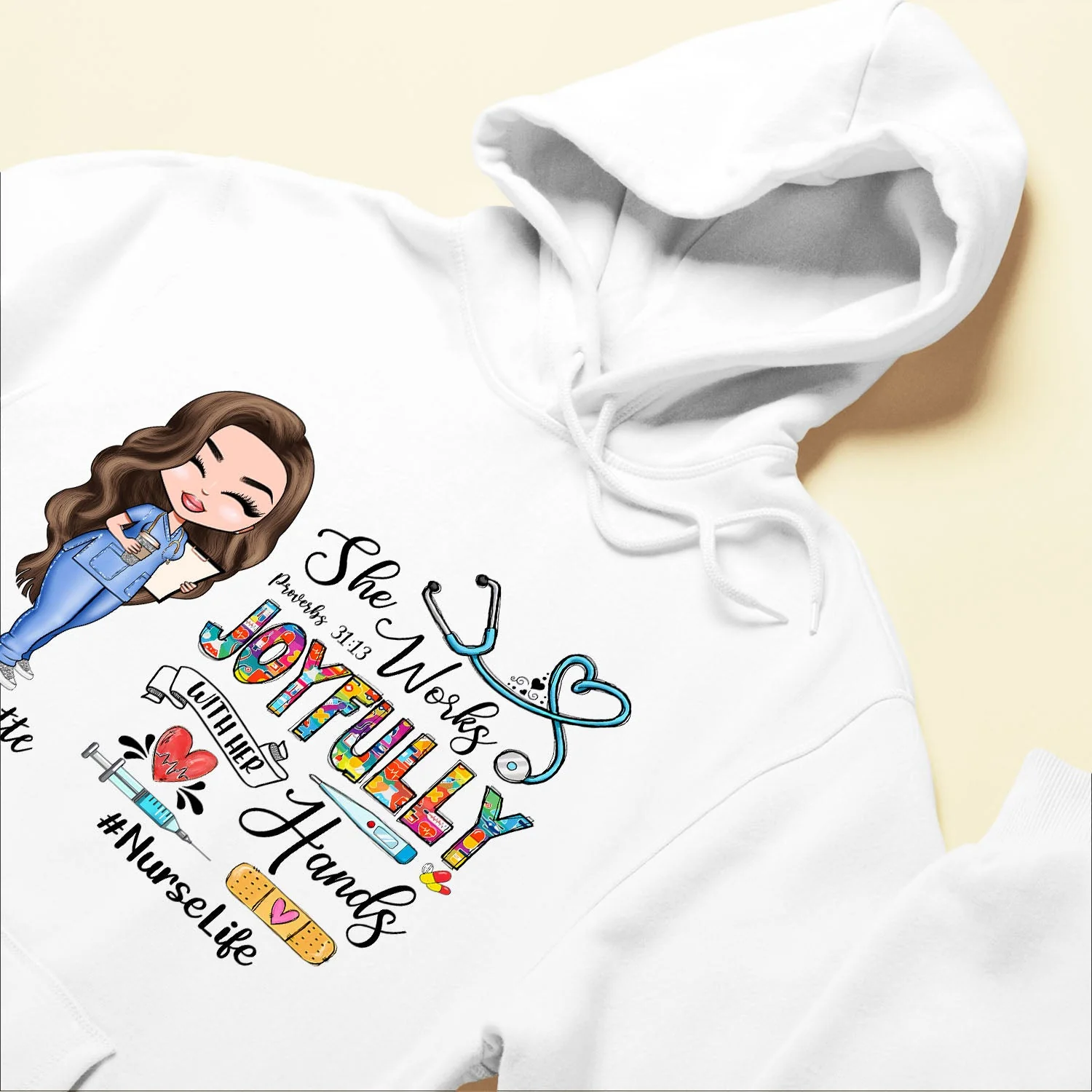 She Works Joyfully With Her Hands - Personalized Shirt - Gift For Nurse - Cartoon Nurses - Image 6