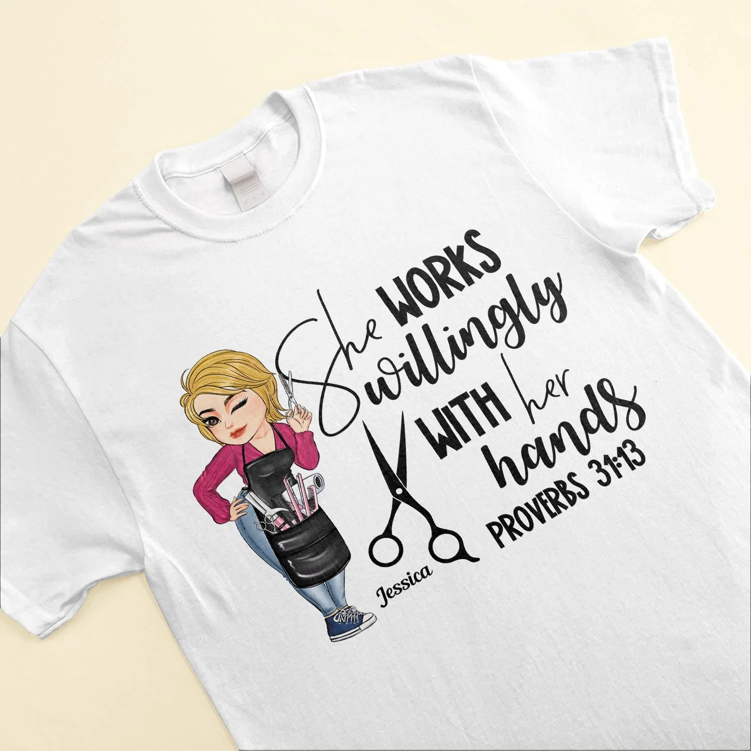 She Works Willingly With Her Hands - Personalized Shirt - Birthday Gift For Hairstylist - Image 3