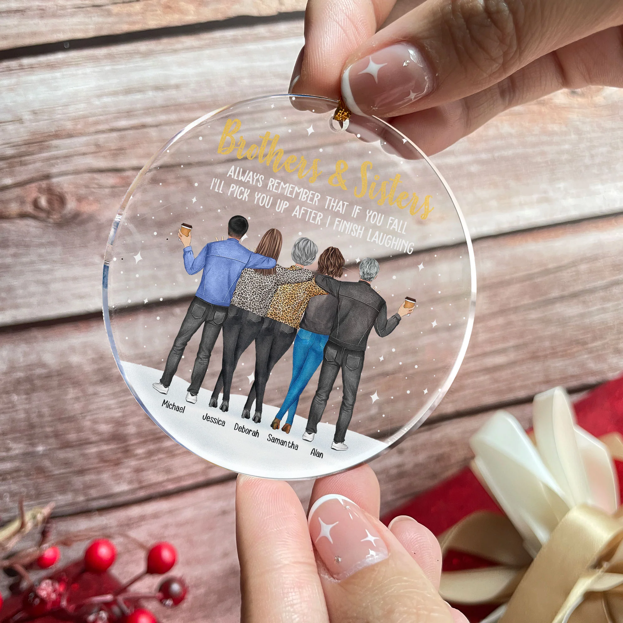 Siblings Always Remember That If You Fall - Personalized Acrylic Ornament - Image 2