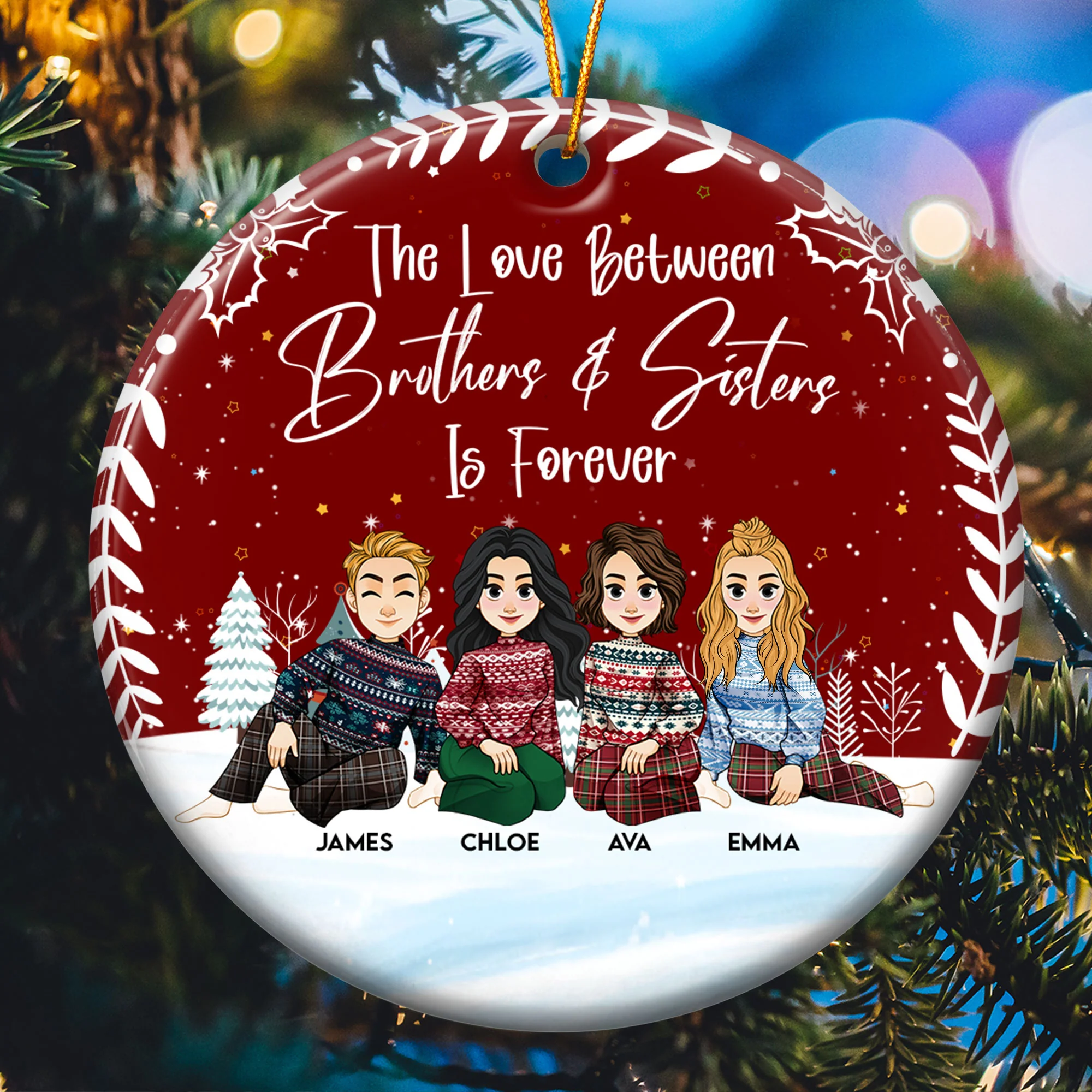 Siblings Love Is Forever - Personalized Ceramic Ornament - Image 4
