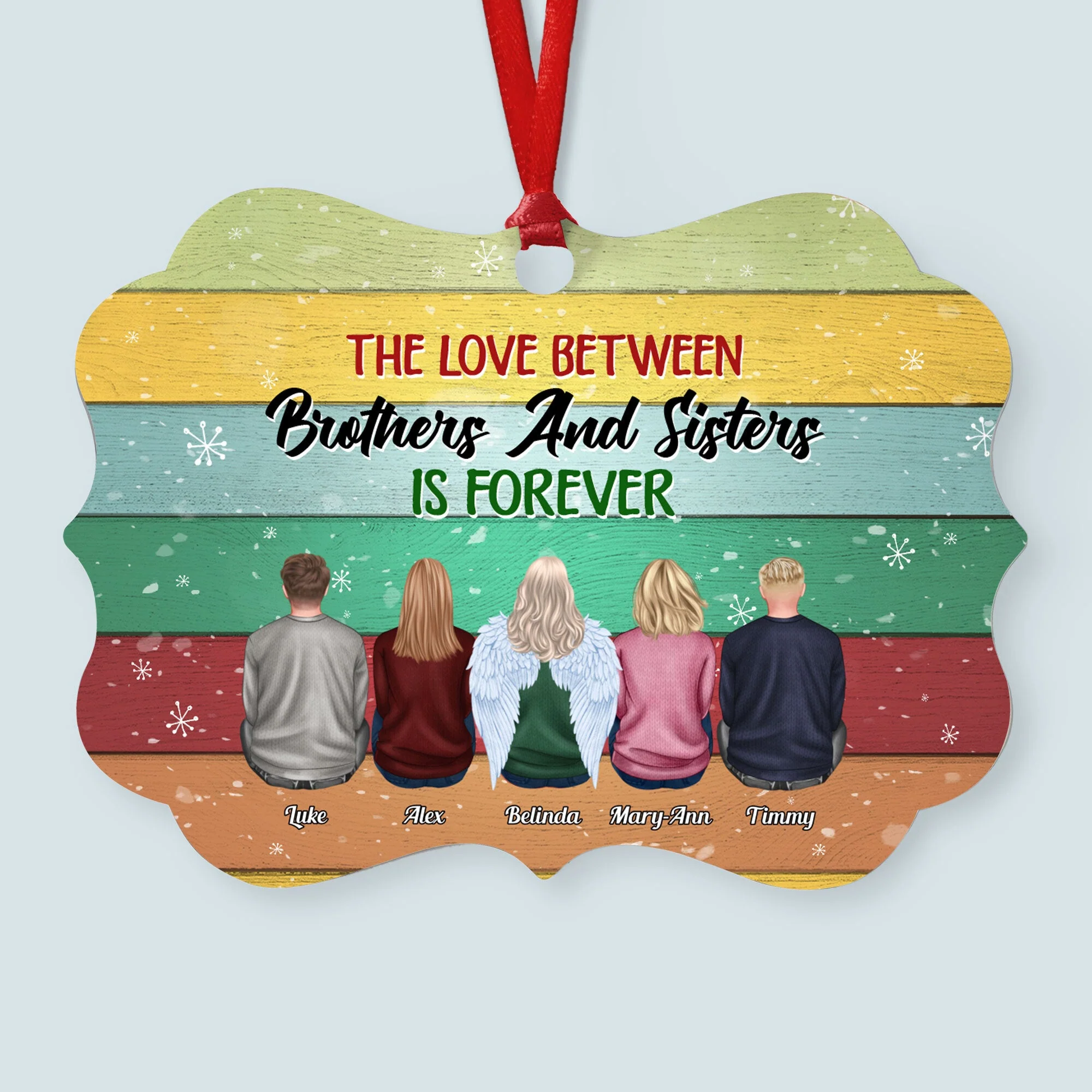 Side By Side Or Miles Apart - Personalized Aluminum Ornament - Christmas Gift For Brothers, Sisters - Ugly Christmas Sweater Sitting - Image 2