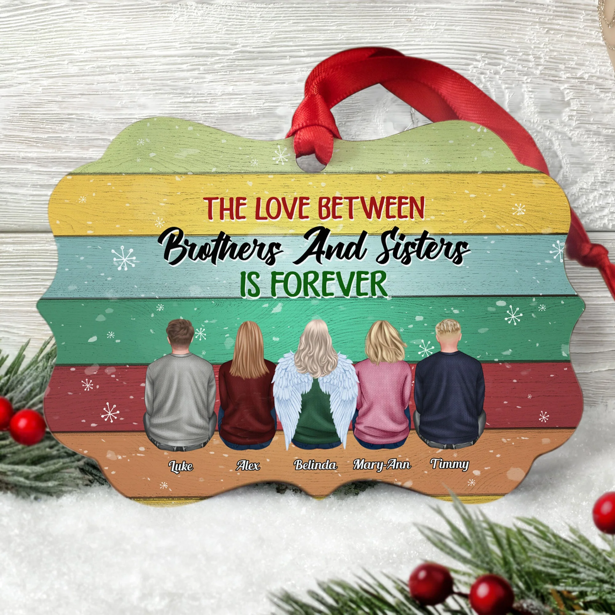 Side By Side Or Miles Apart - Personalized Aluminum Ornament - Christmas Gift For Brothers, Sisters - Ugly Christmas Sweater Sitting - Image 5
