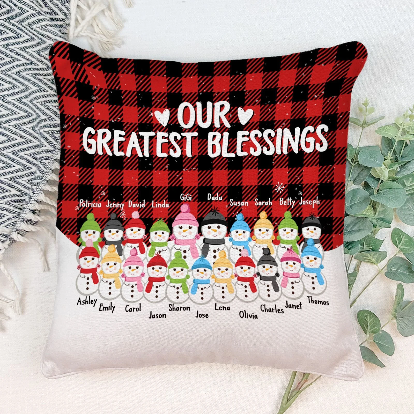 Side By Side Or Miles Apart - Personalized Pillow (Insert Included) - Christmas Gift For Grandma, Grandpa, Grandparents - Snowman Family - Image 4