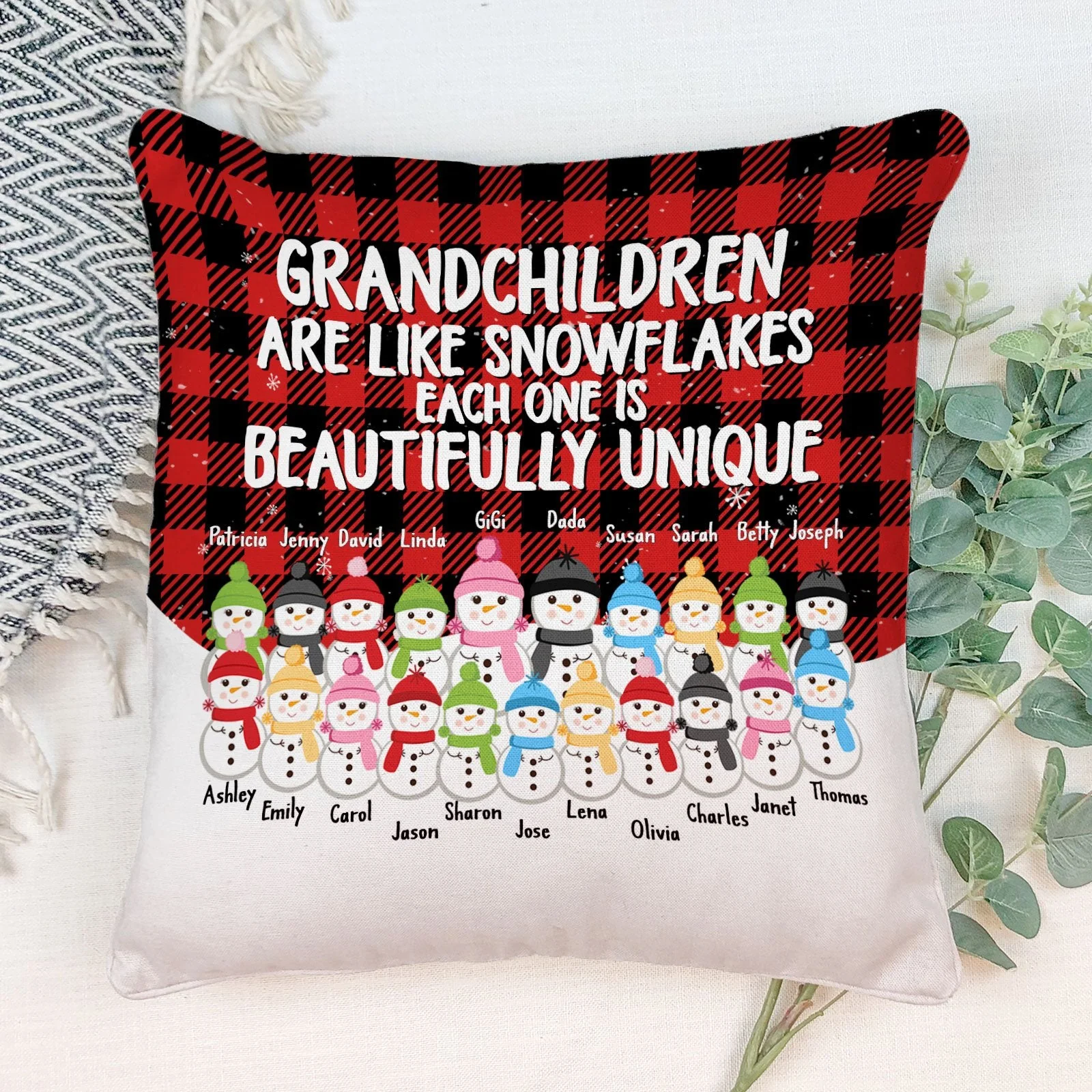 Side By Side Or Miles Apart - Personalized Pillow (Insert Included) - Christmas Gift For Grandma, Grandpa, Grandparents - Snowman Family - Image 6