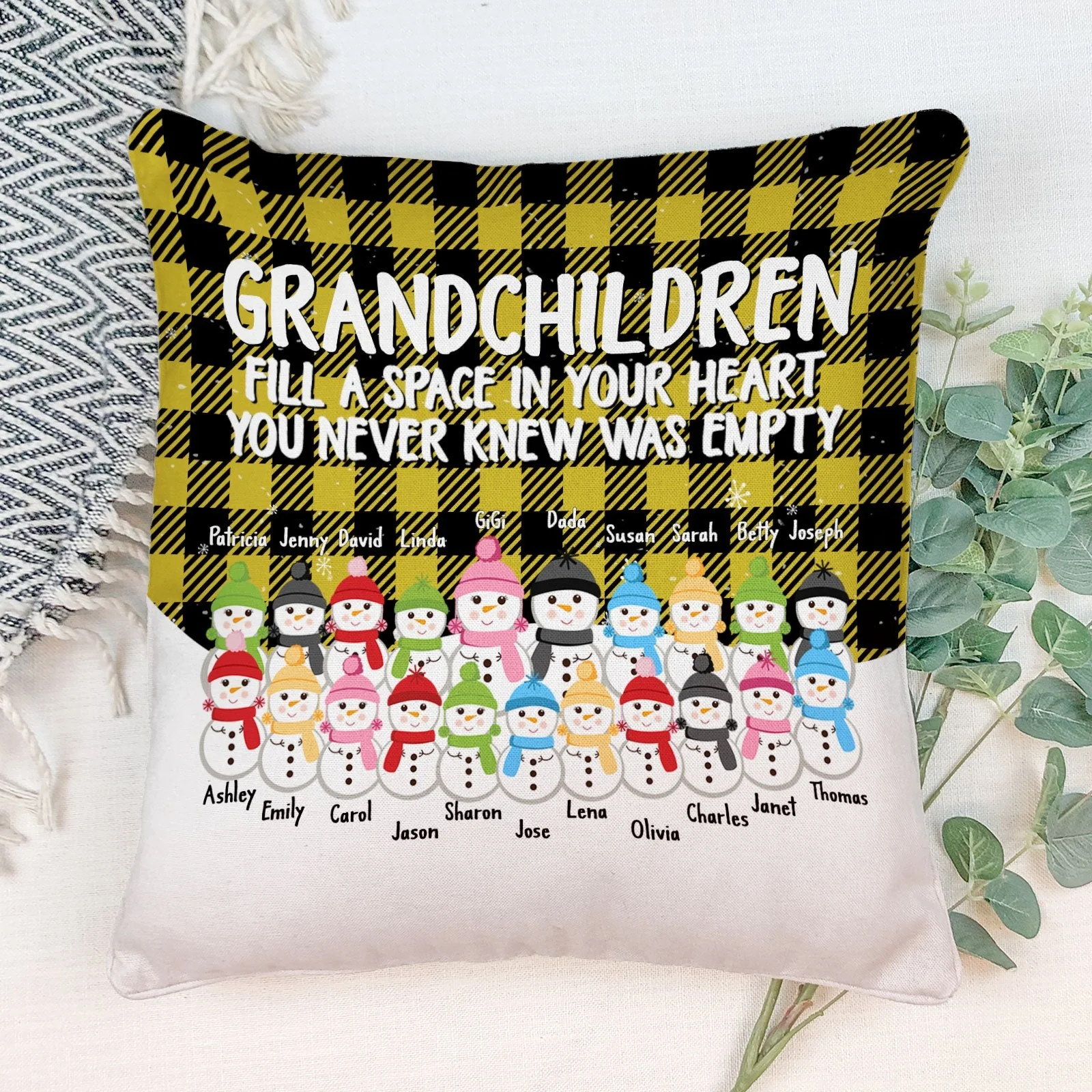 Side By Side Or Miles Apart - Personalized Pillow (Insert Included) - Christmas Gift For Grandma, Grandpa, Grandparents - Snowman Family - Image 7