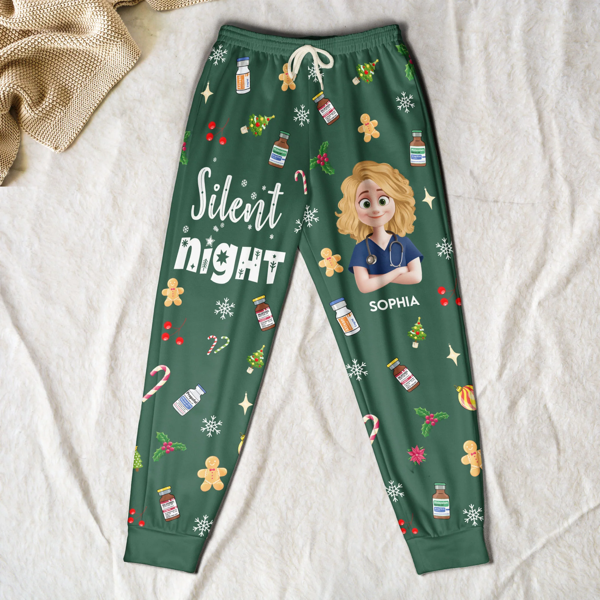 Silent Night Nurse Christmas Gift - ICU ER CRNA Anesthesia - Personalized Sweatpants - Image 3