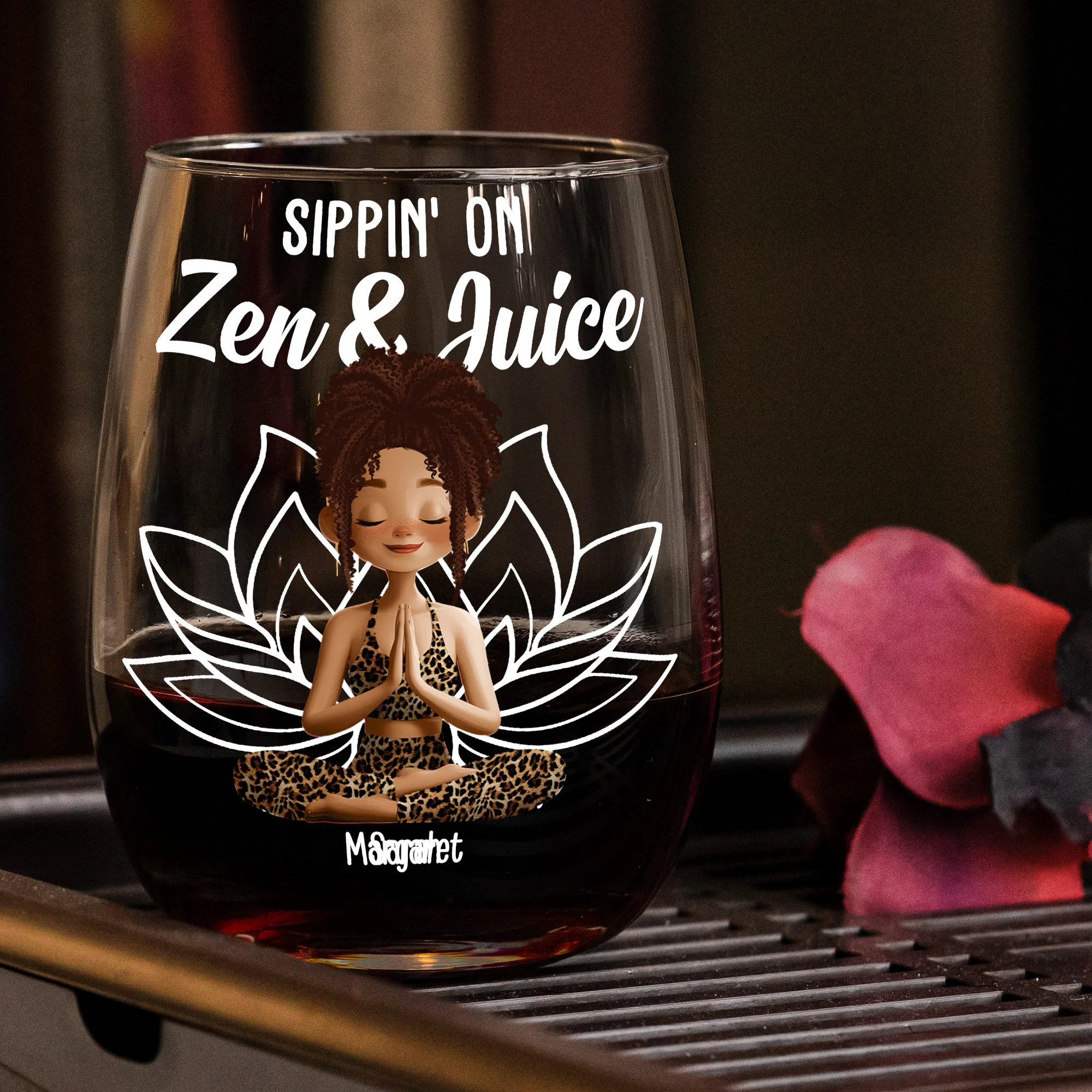 Sippin On Zen And Juice Yoga Lovers Namaste - Personalized Stemless Wine Glass - Image 3