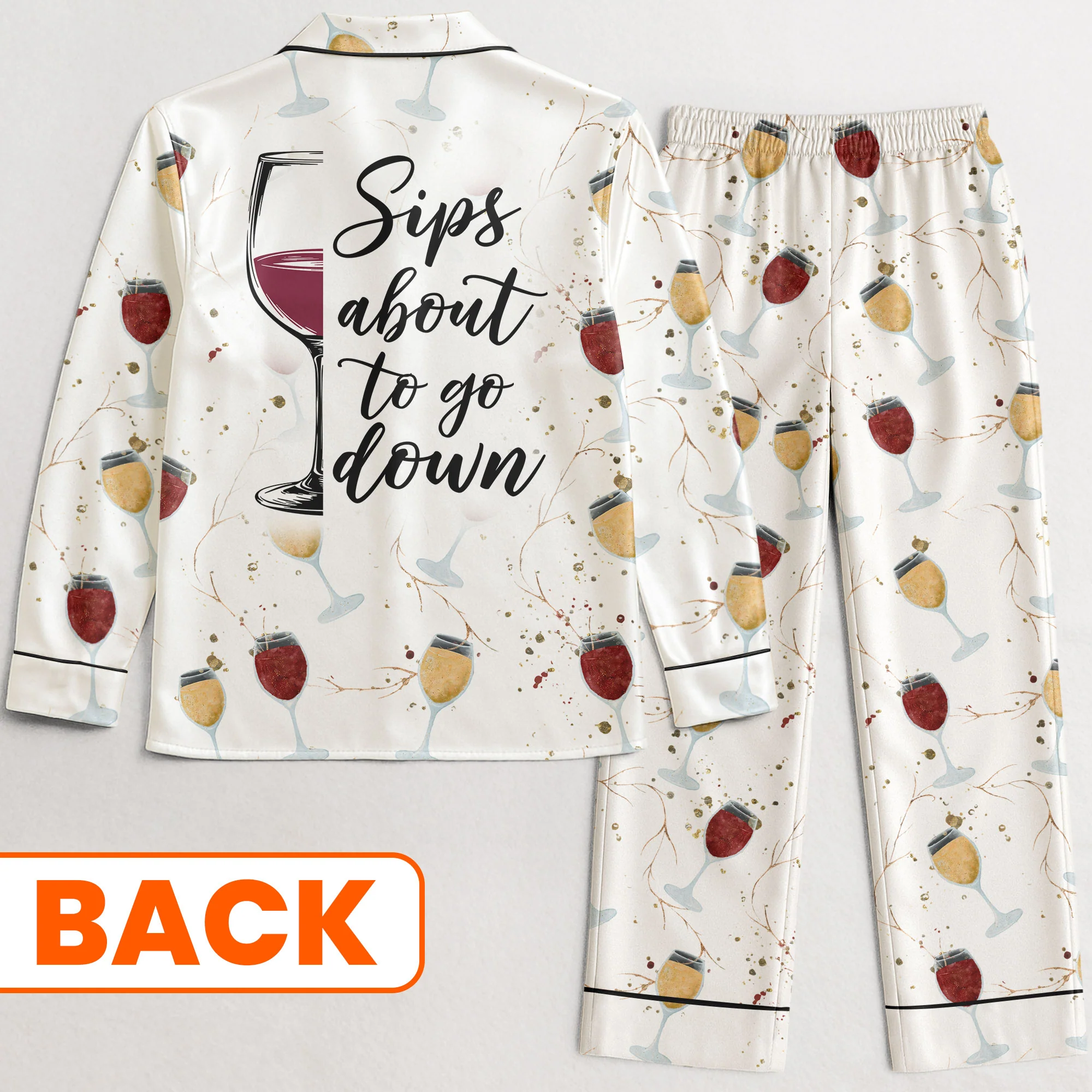 Sips About To Go Down - Personalized Satin Pajama Set - Image 3