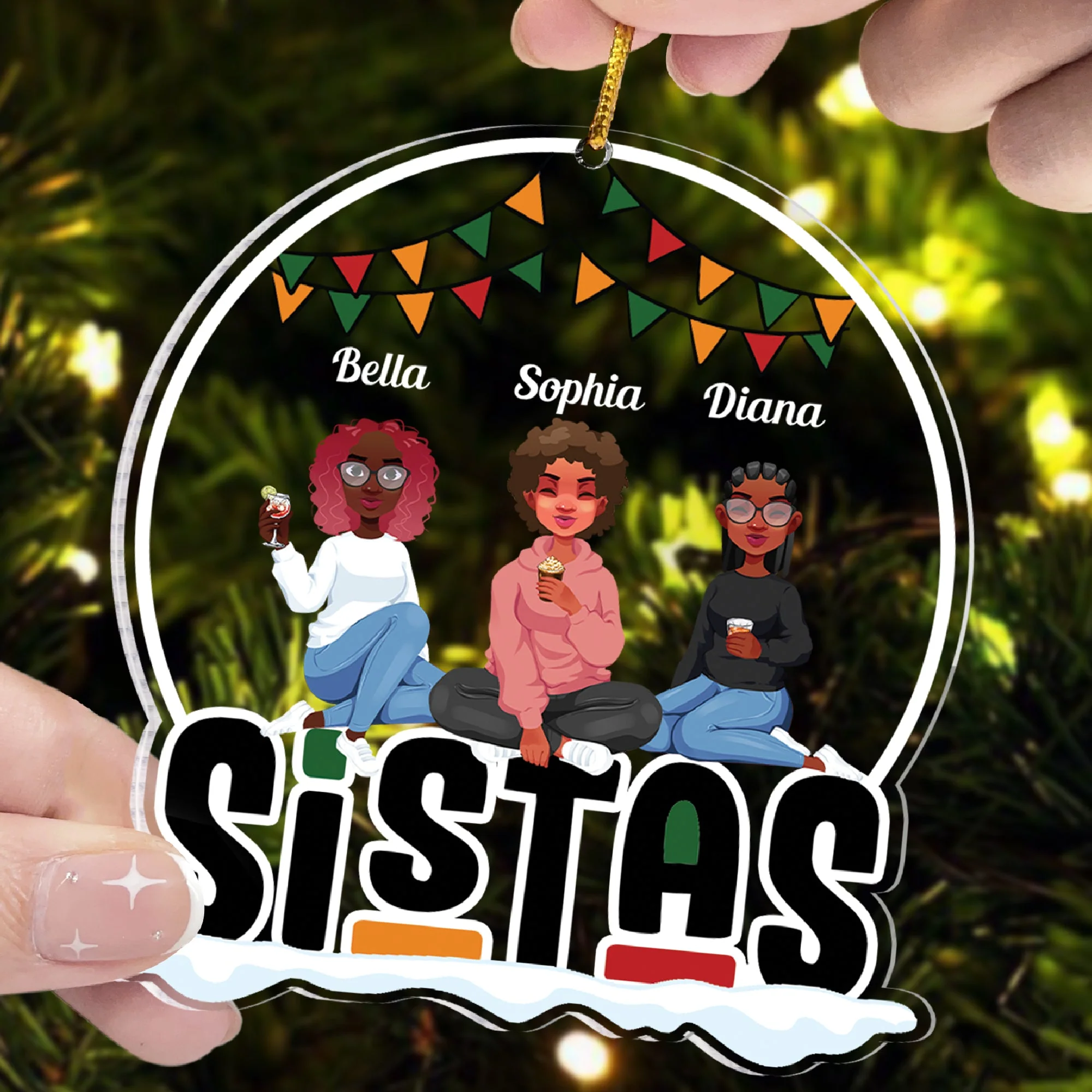 Sistas Forever - Personalized Snowdome Shaped Acrylic Ornament - Image 3