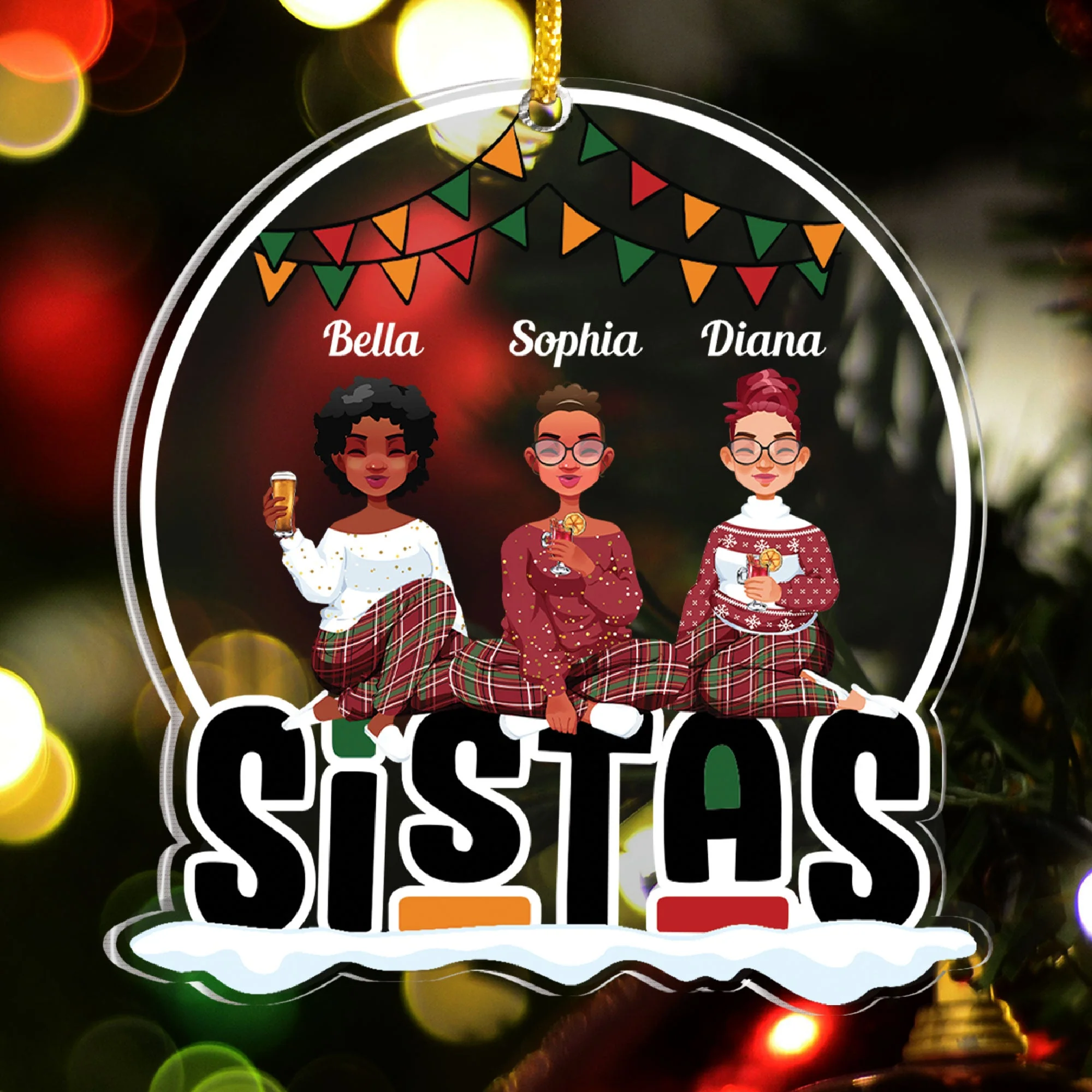 Sistas Forever - Personalized Snowdome Shaped Acrylic Ornament - Image 4