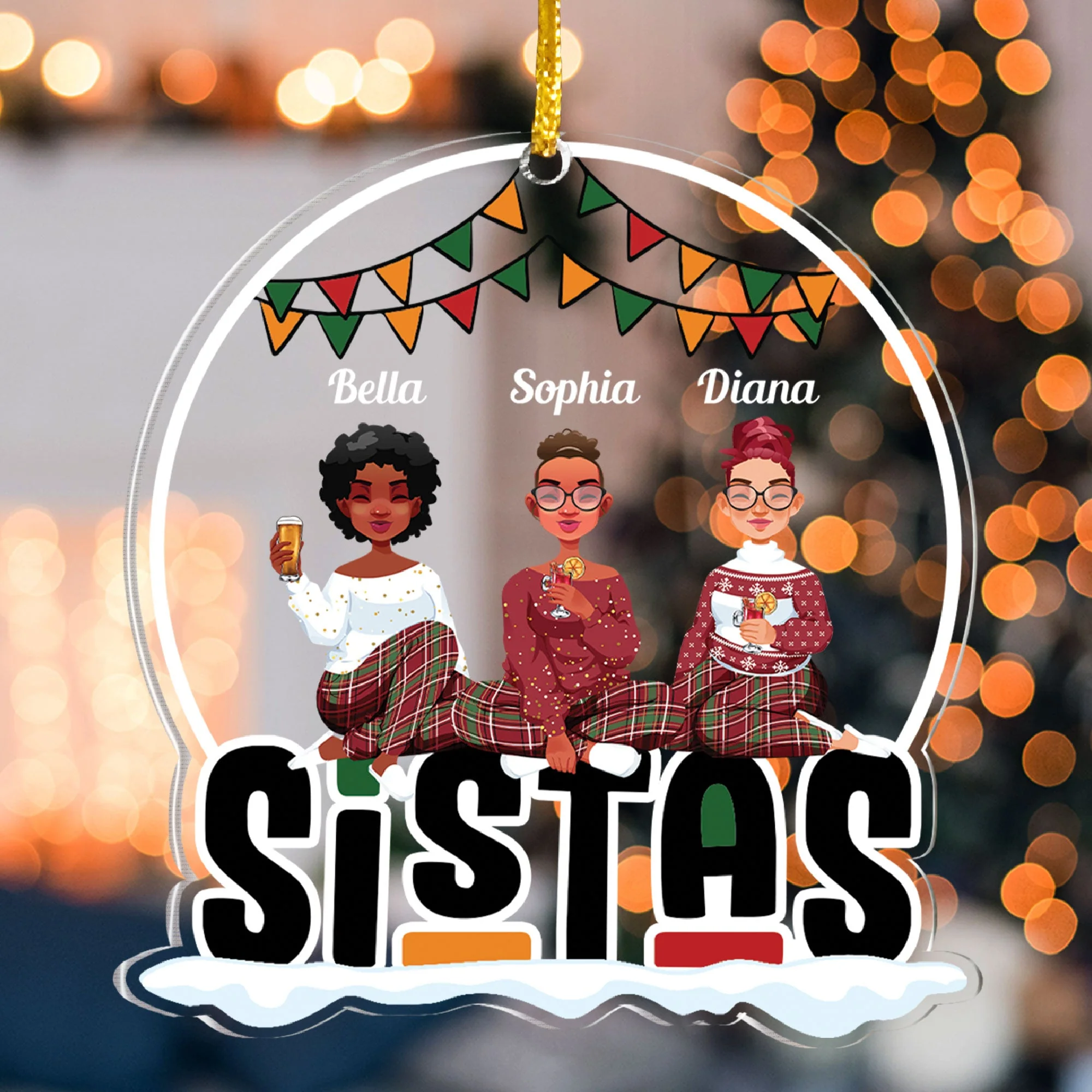 Sistas Forever - Personalized Snowdome Shaped Acrylic Ornament - Image 5