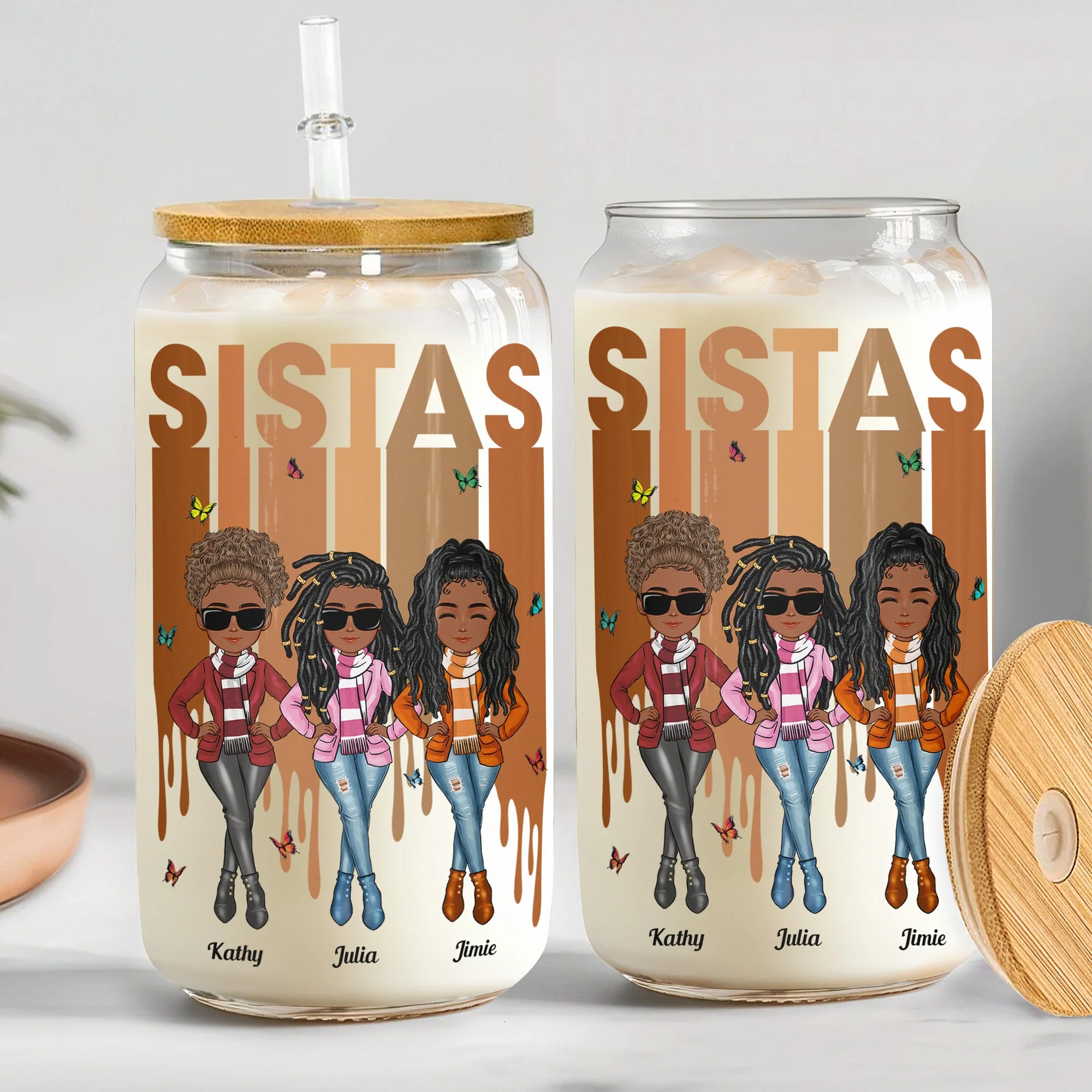 Sistas - Personalized Clear Glass Cup - Image 3