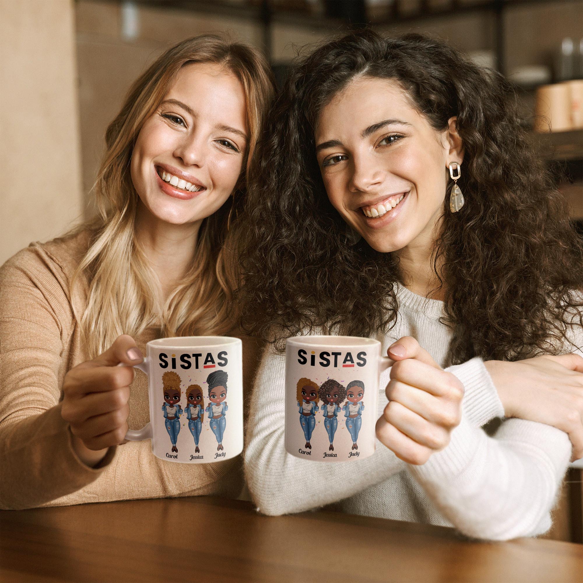 Sistas - Personalized Mug - Birthday Gift For Bestie, Best Friend, BFF, Sista, Colleague - Denim Chibi Girl - Image 2