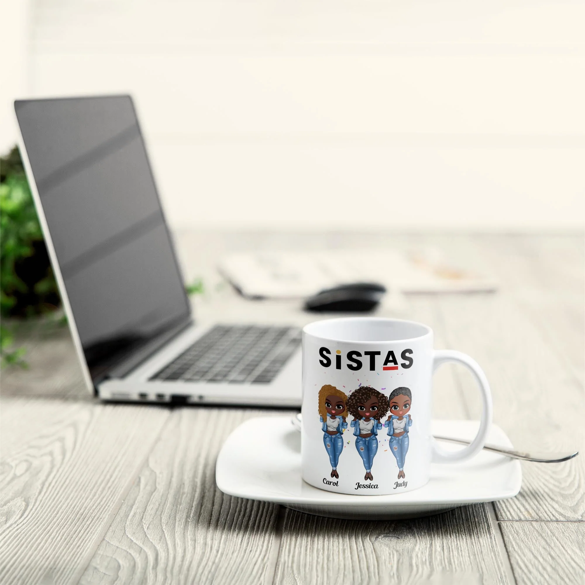Sistas - Personalized Mug - Birthday Gift For Bestie, Best Friend, BFF, Sista, Colleague - Denim Chibi Girl - Image 5