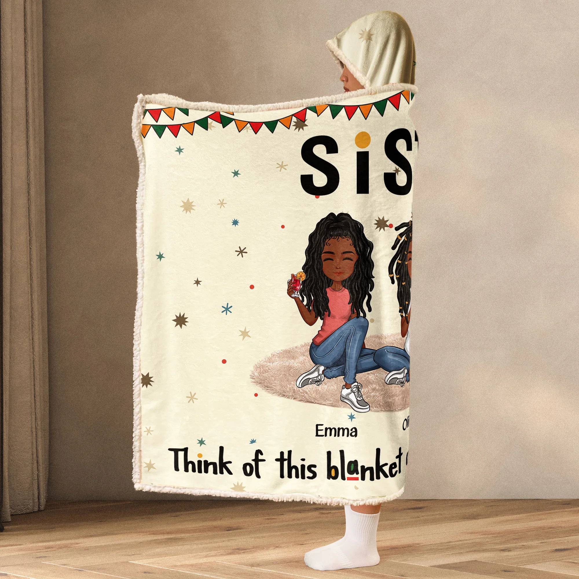 Sistas Think Of This Blanket As A Hug - Personalized Wearable Blanket Hoodie - Image 3