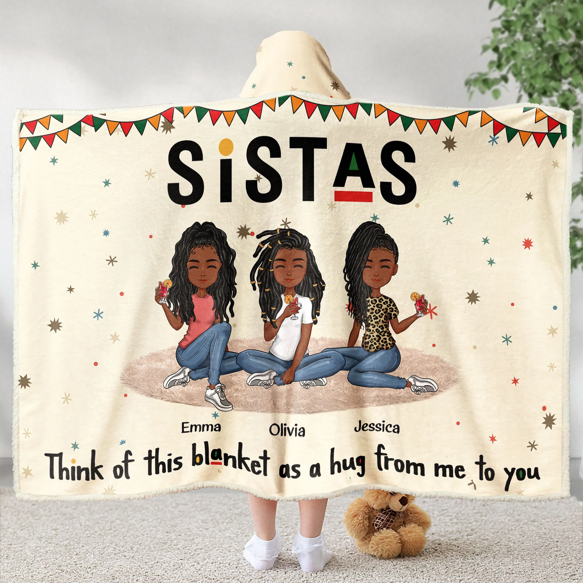 Sistas Think Of This Blanket As A Hug - Personalized Wearable Blanket Hoodie - Image 5