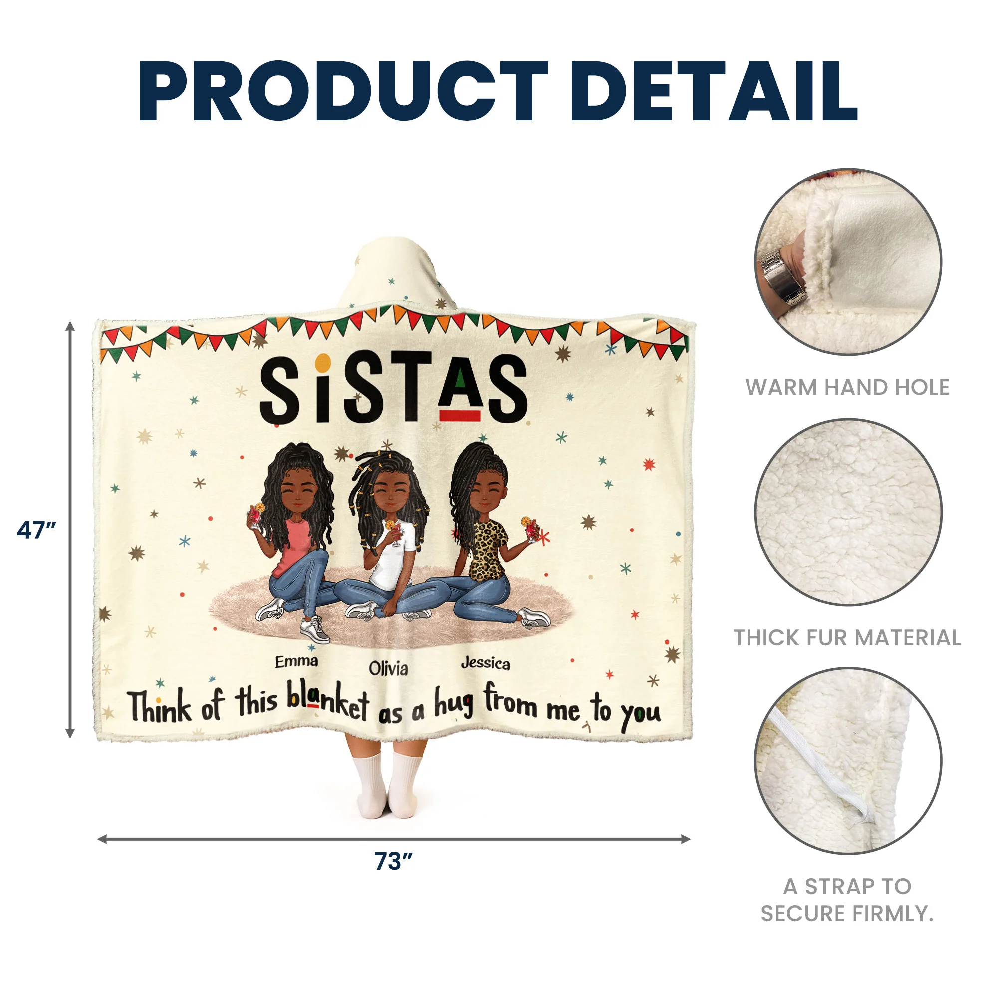 Sistas Think Of This Blanket As A Hug - Personalized Wearable Blanket Hoodie - Image 6