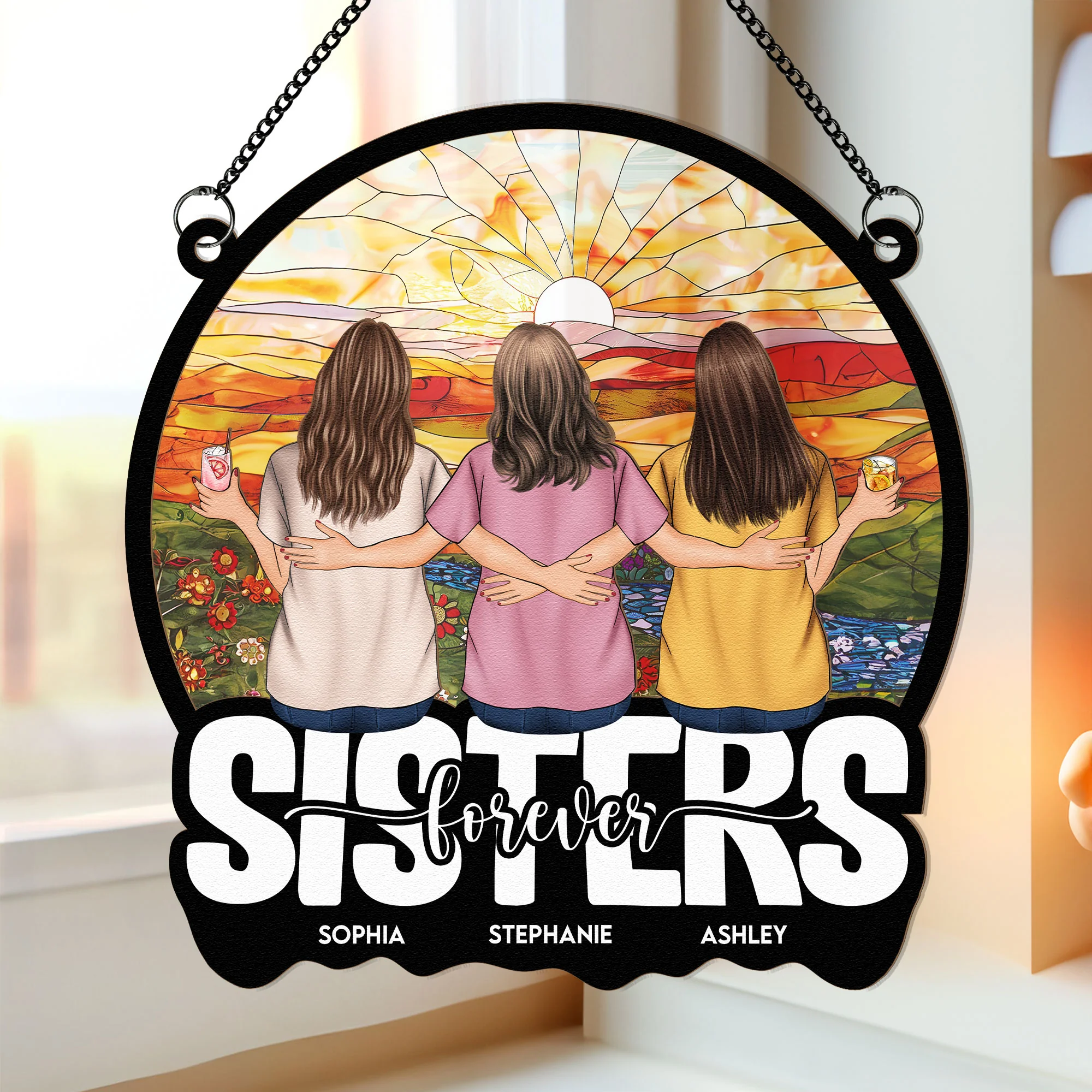 Sister Forever - Personalized Window Hanging Suncatcher Ornament - Image 2