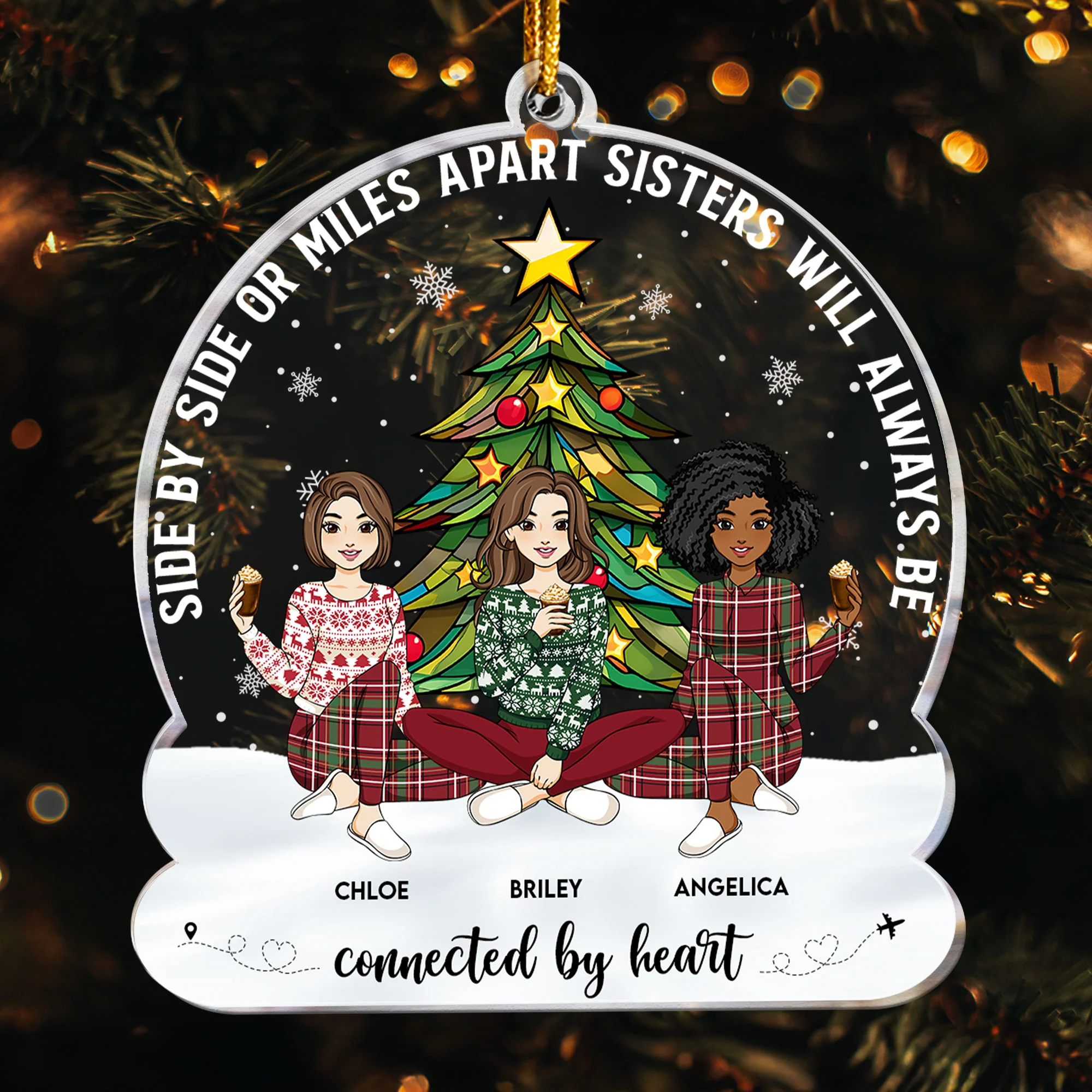 Sisters Always Be Connected By Heart - Personalized Acrylic Ornament - Image 3