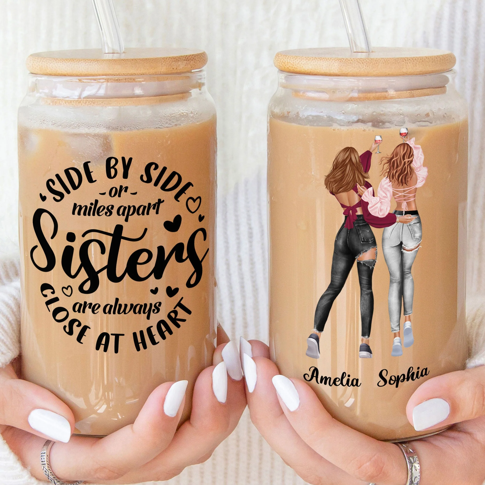 Sisters Are Always Close At Heart Gift For Friends - Personalized Clear Glass Cup - Image 3