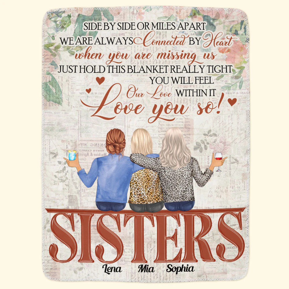 Sisters Are Always Connected By Heart - Personalized Blanket - Birthday Gift For Her, Sisters, Family Members, Girls - Image 3
