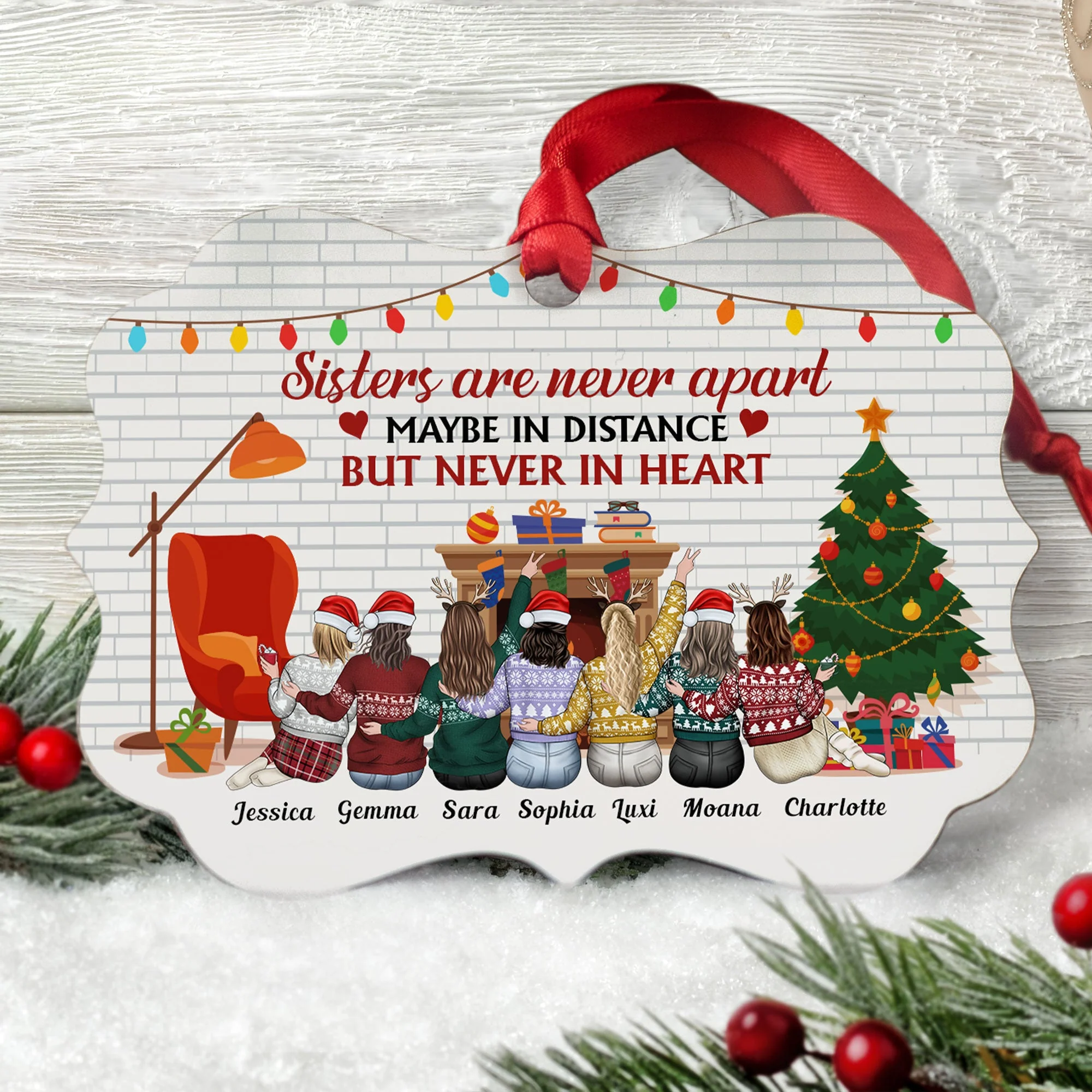 Sisters Are Connected By Heart - Personalized Aluminum Ornament - Christmas, Loving Gift For Sisters, Family - Image 2