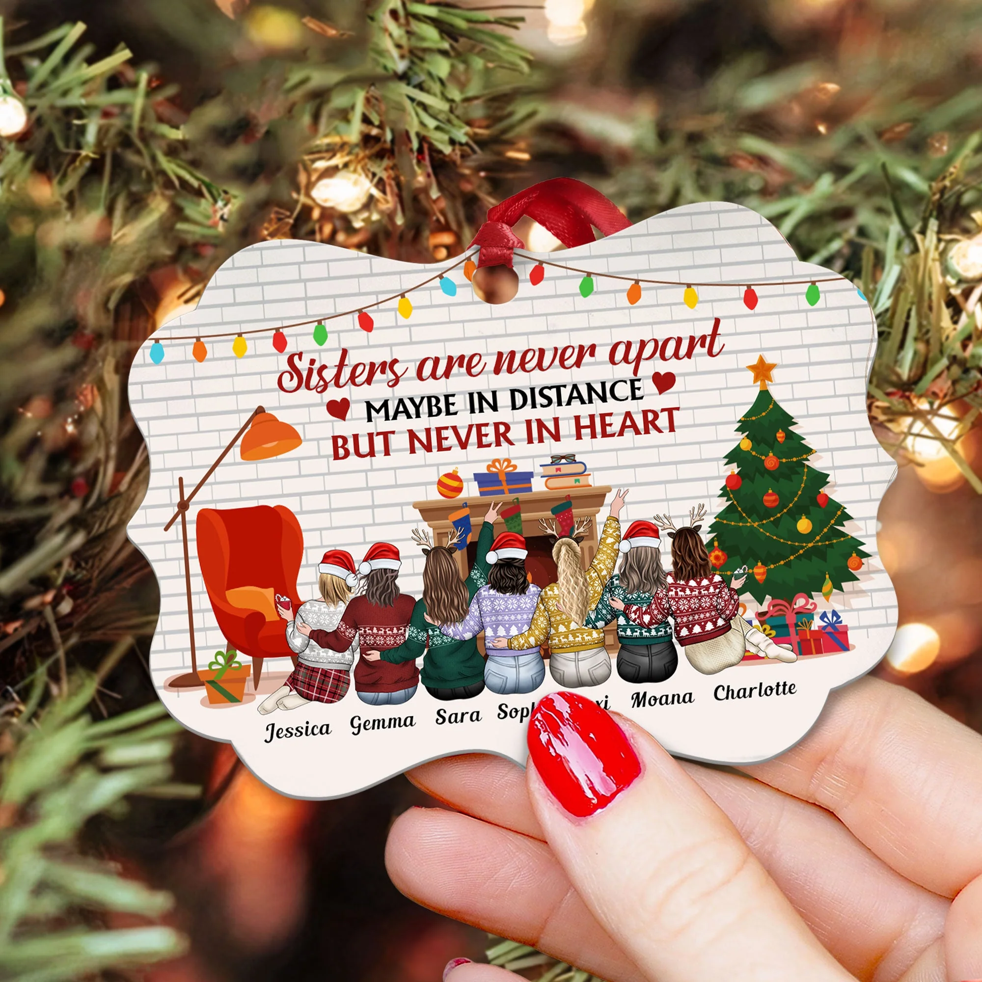 Sisters Are Connected By Heart - Personalized Aluminum Ornament - Christmas, Loving Gift For Sisters, Family - Image 3