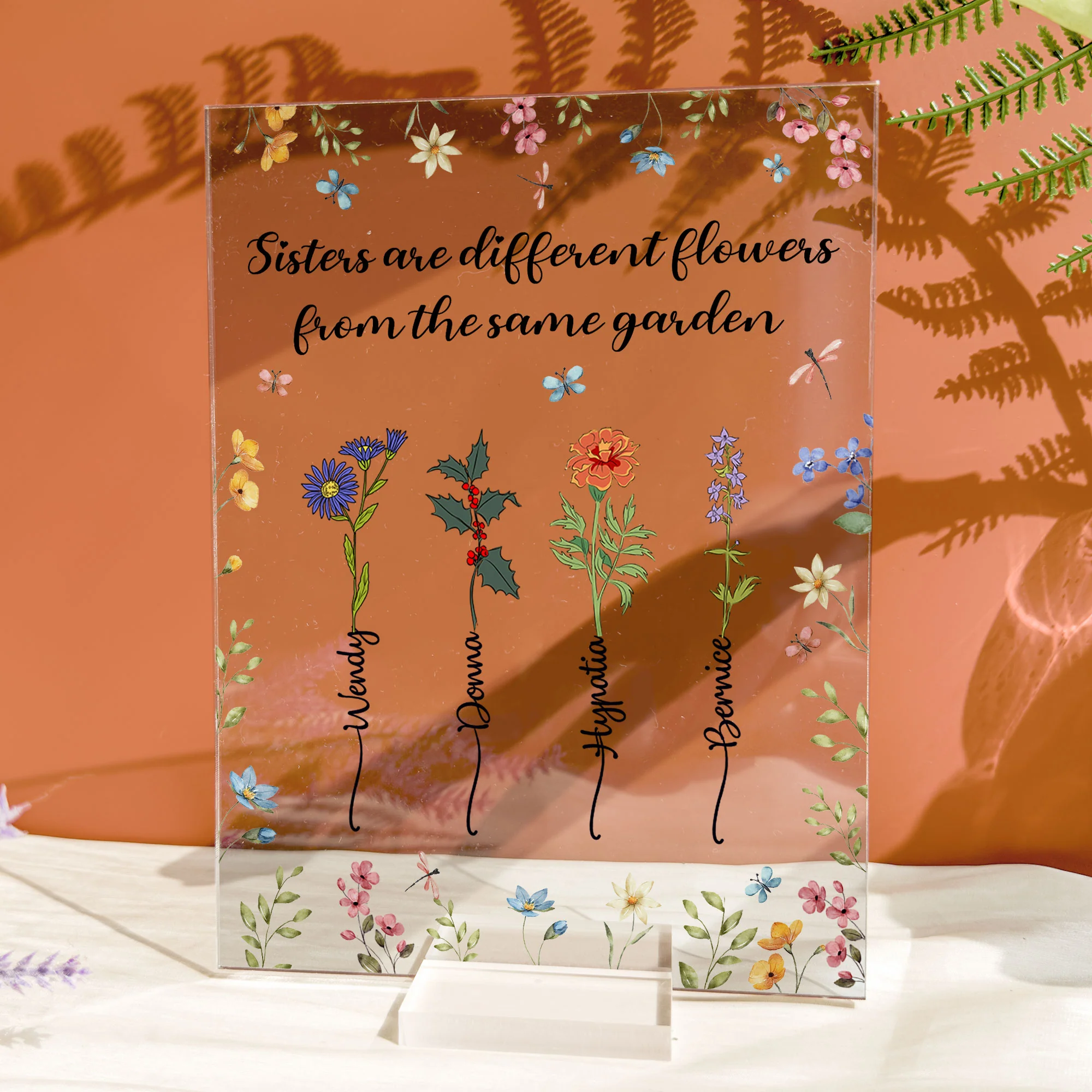Sisters Are Different Flowers From The Same Garden - Personalized Acrylic Plaque - Image 2