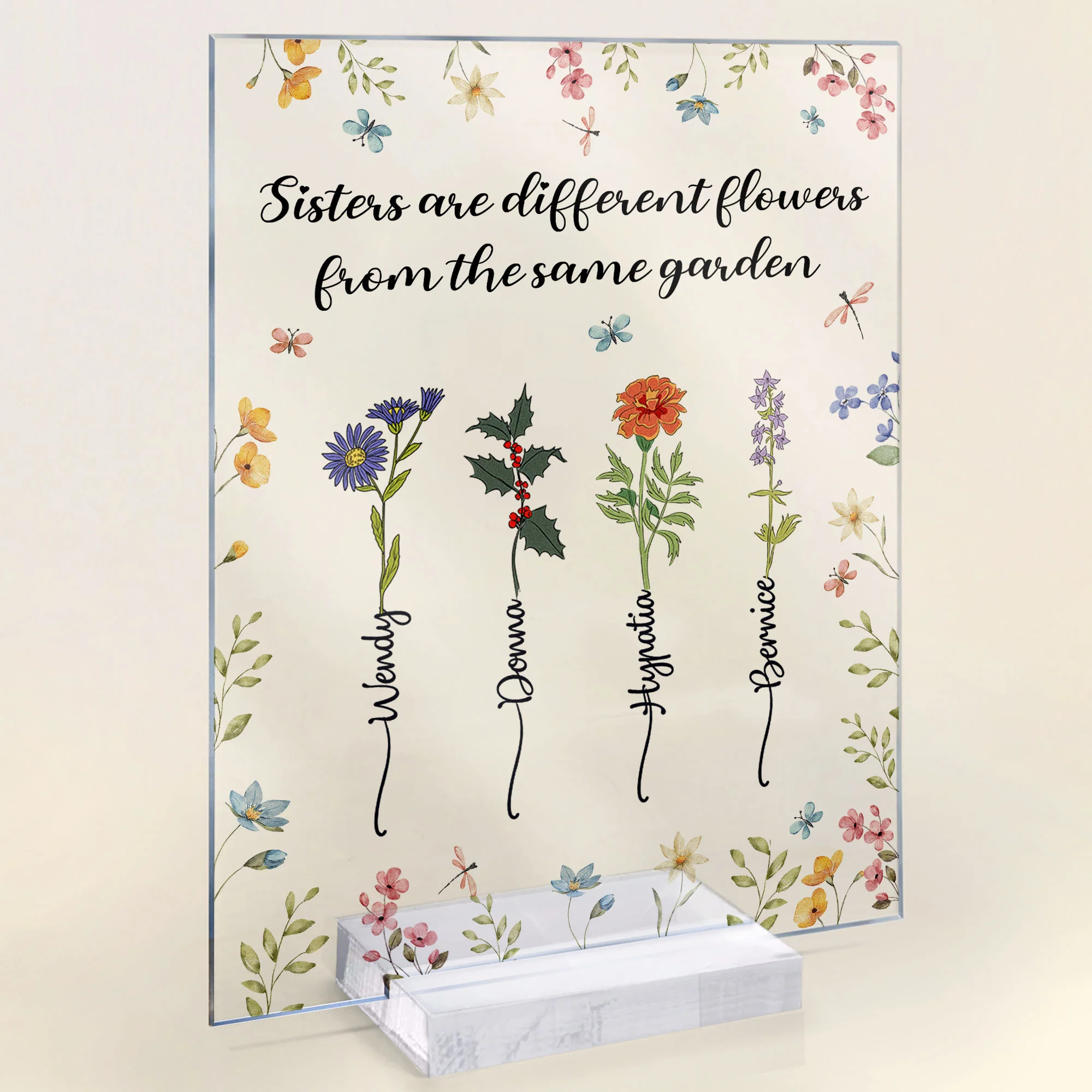 Sisters Are Different Flowers From The Same Garden - Personalized Acrylic Plaque - Image 3