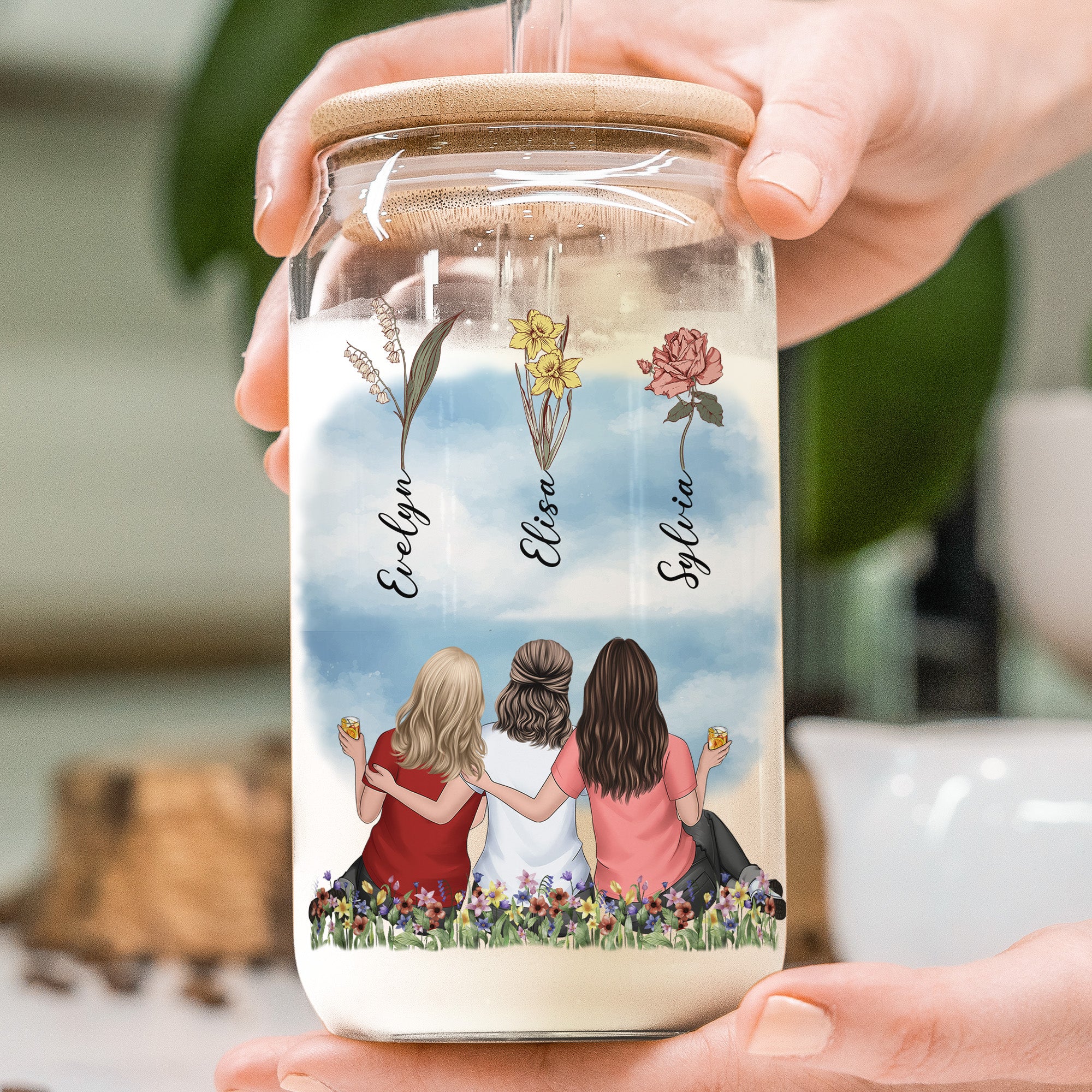 Sisters Are Different Flowers From The Same Garden - Personalized Clear Glass Cup - Image 2