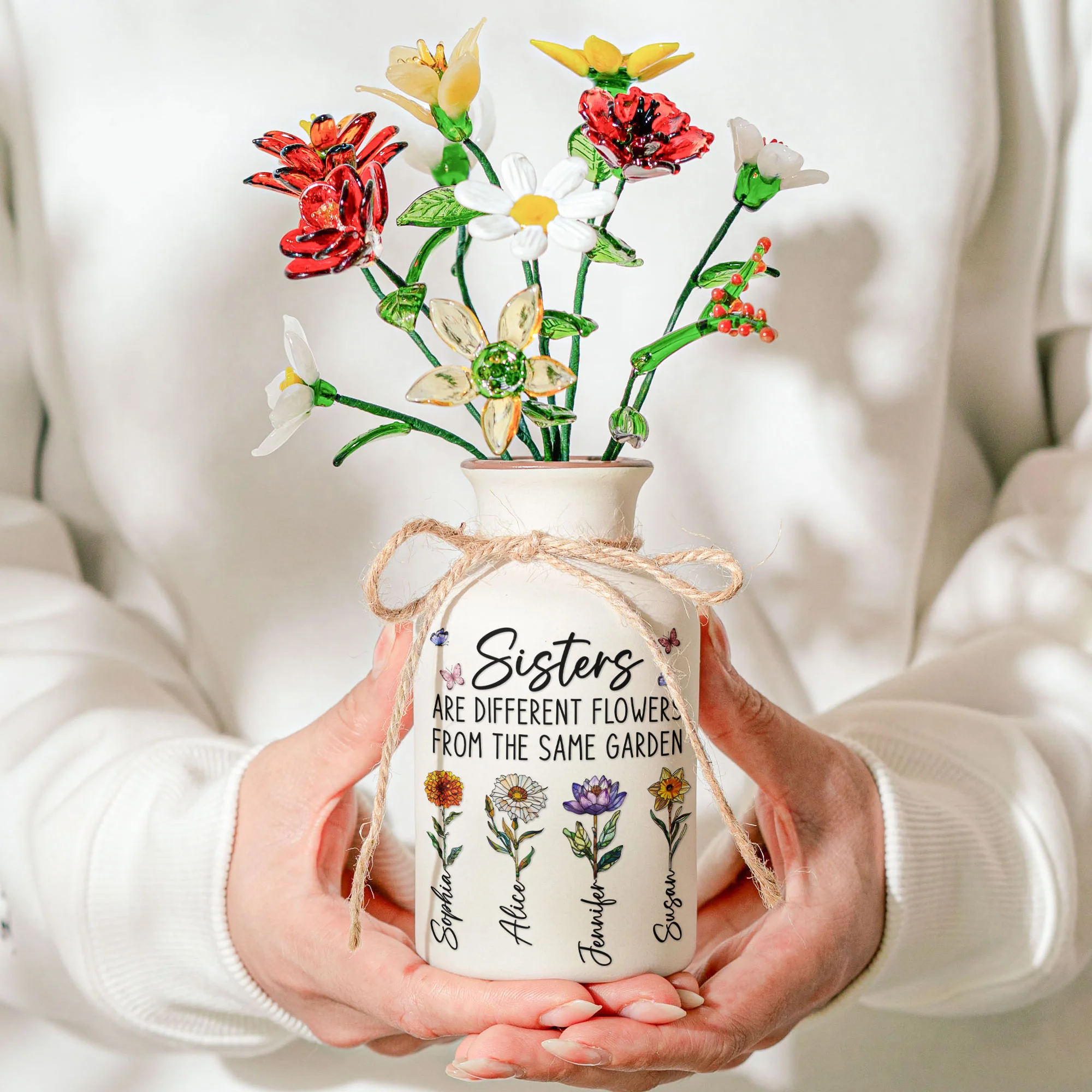 Sisters Are Different Flowers From The Same Garden - Personalized Vase With Glass Birth Month Flowers - Image 7