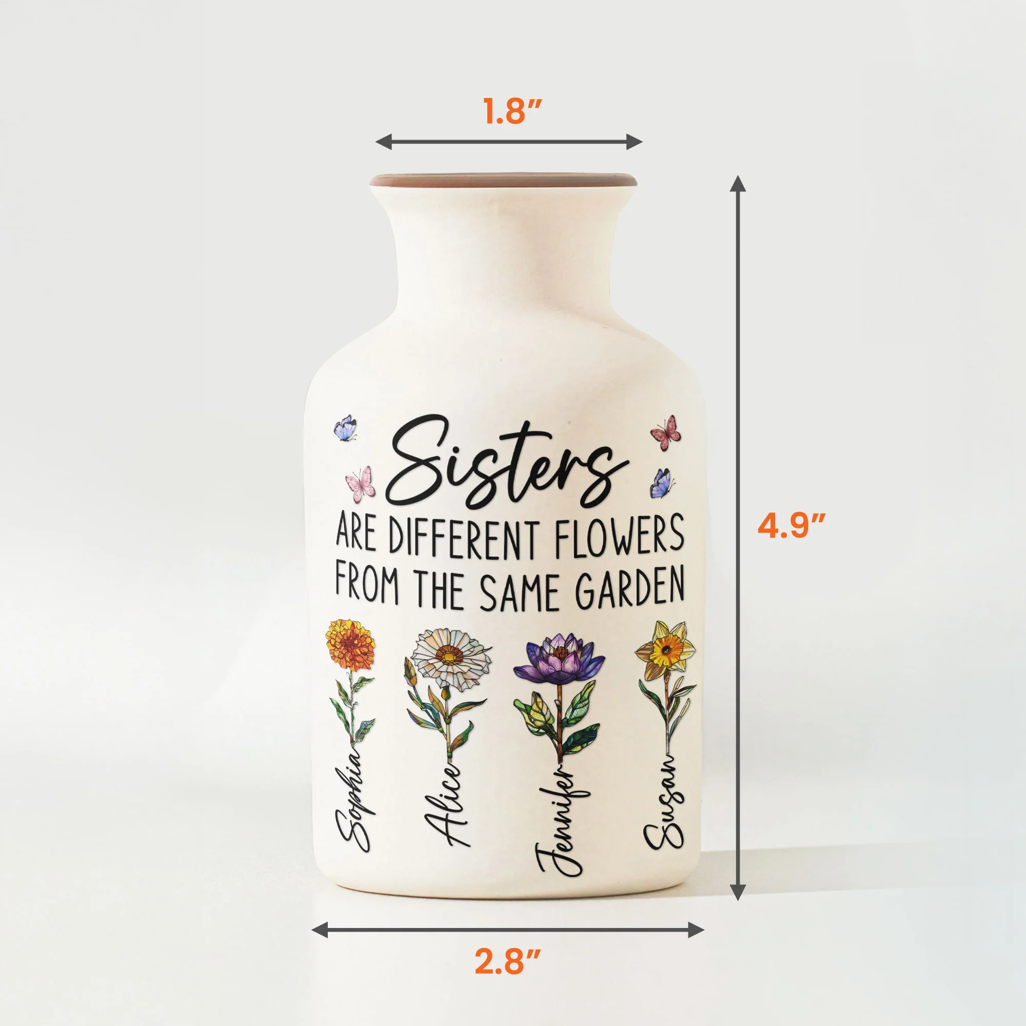 Sisters Are Different Flowers - Personalized Ceramic Vase (Only Vase, Flowers Excluded) - Image 3